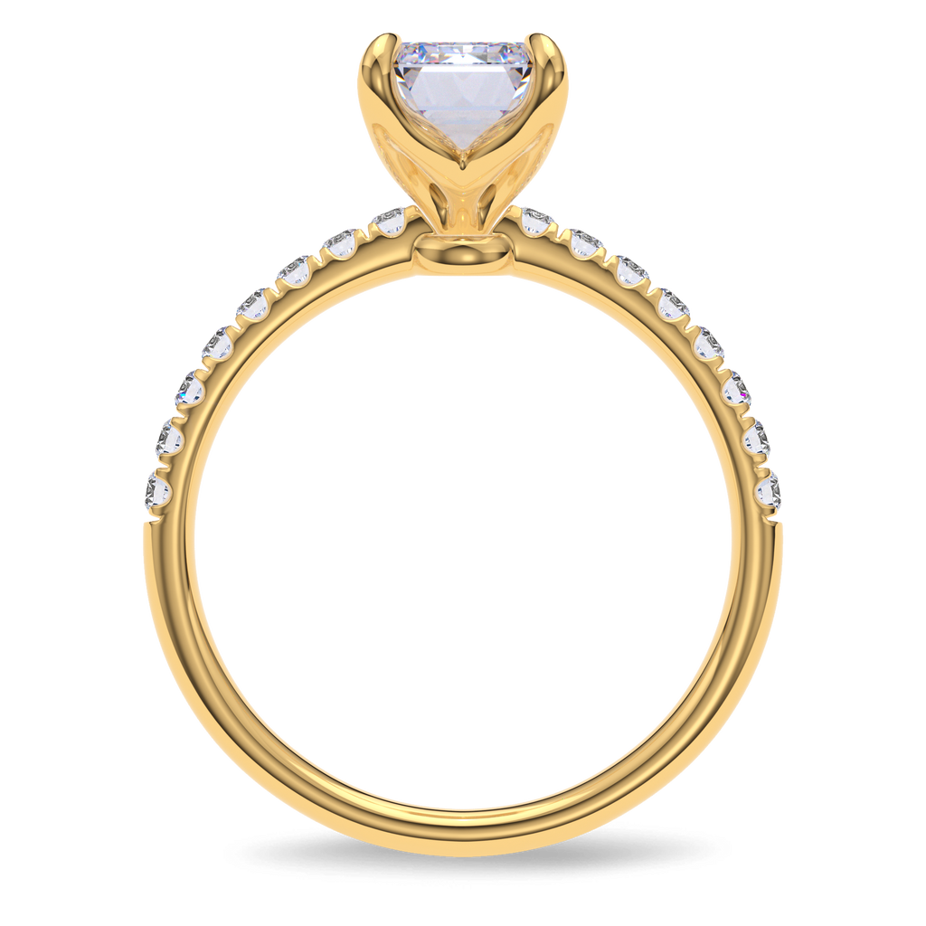 Dia Solitaire Pave Engagement Ring Emerald•Yellow Gold