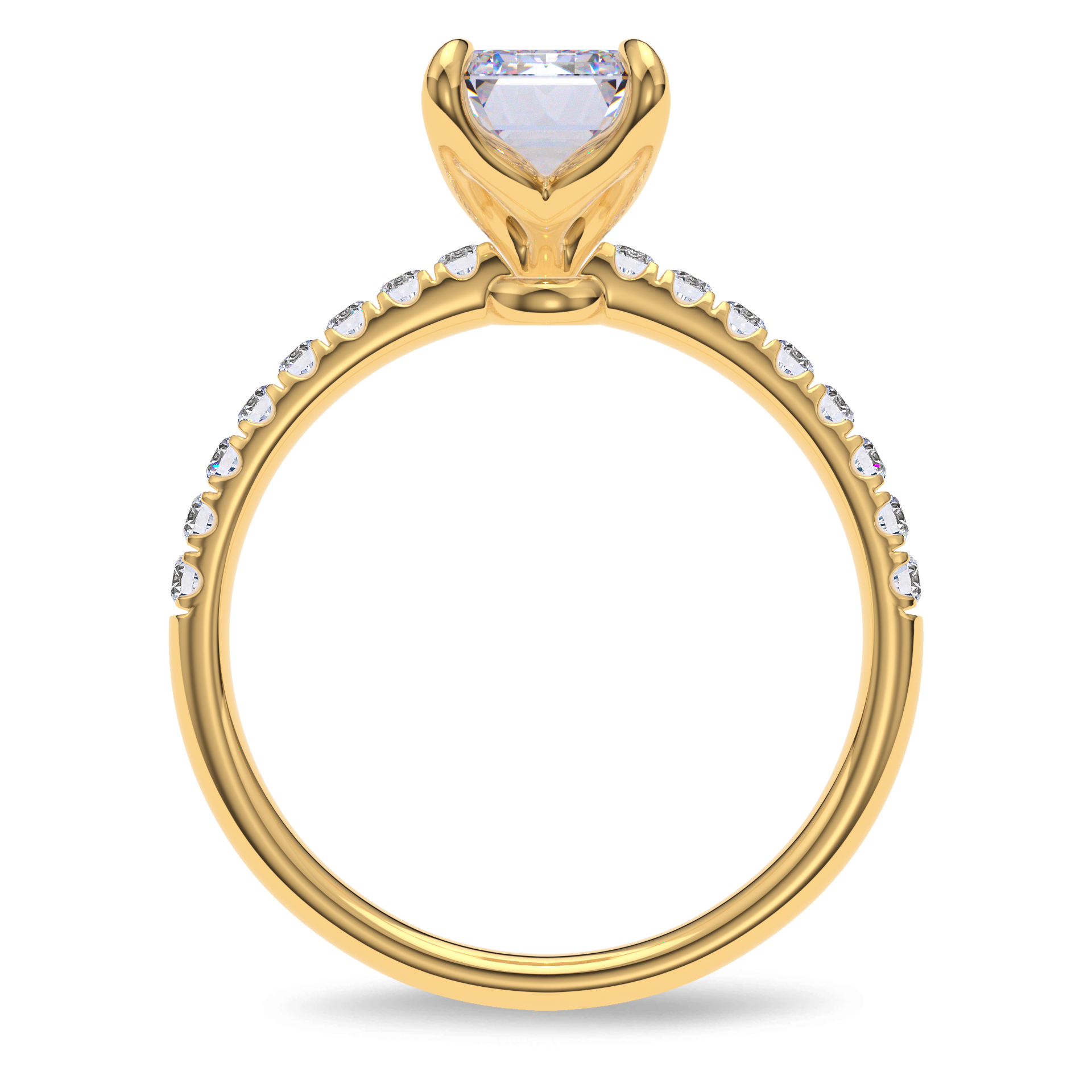 Dia Solitaire Pave Engagement Ring Emerald•Yellow Gold