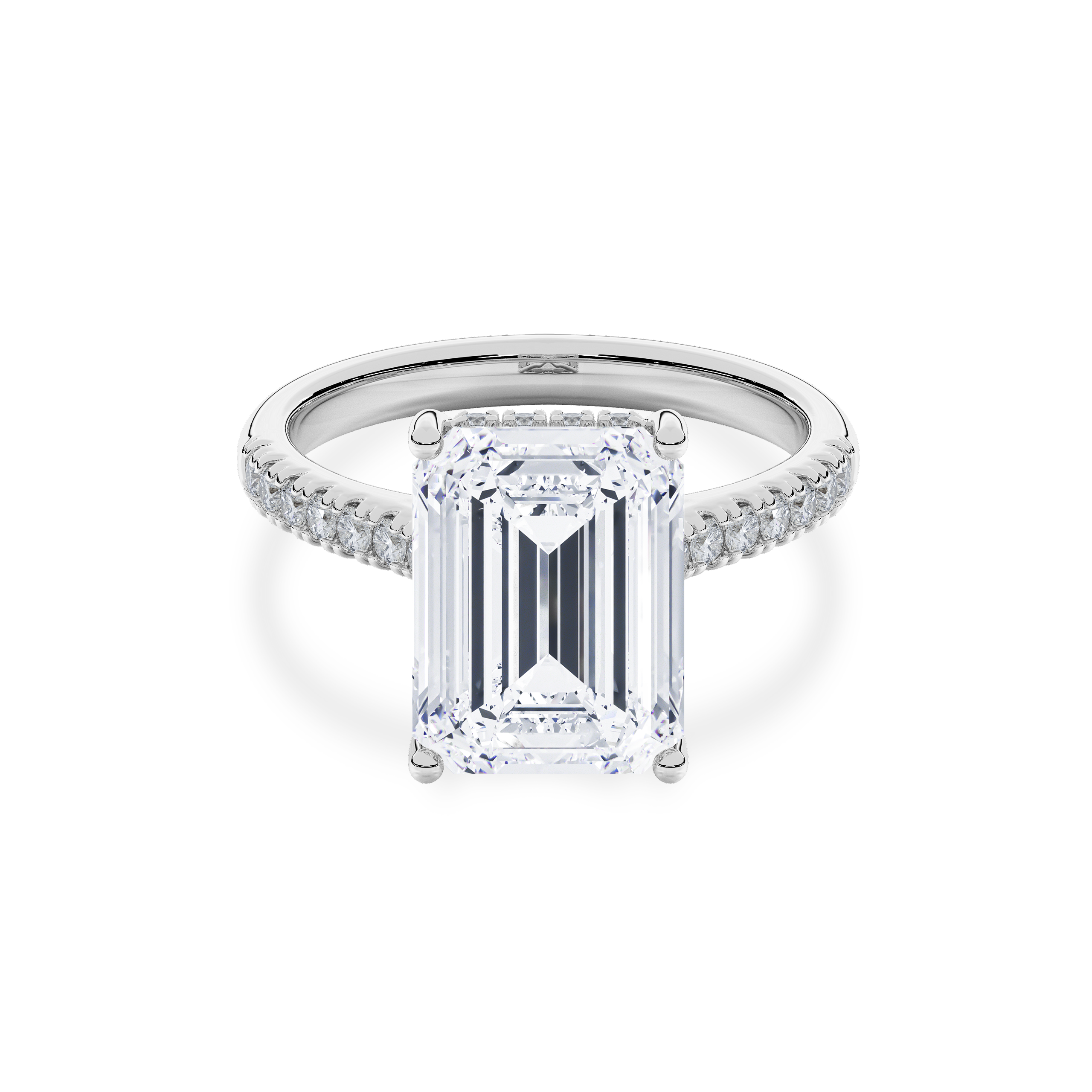 Hidden Halo II Emerald  Lab Grown Diamond Ring in 14K White Gold