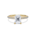 Dia Solitaire Pave Engagement Ring Emerald•Yellow Gold