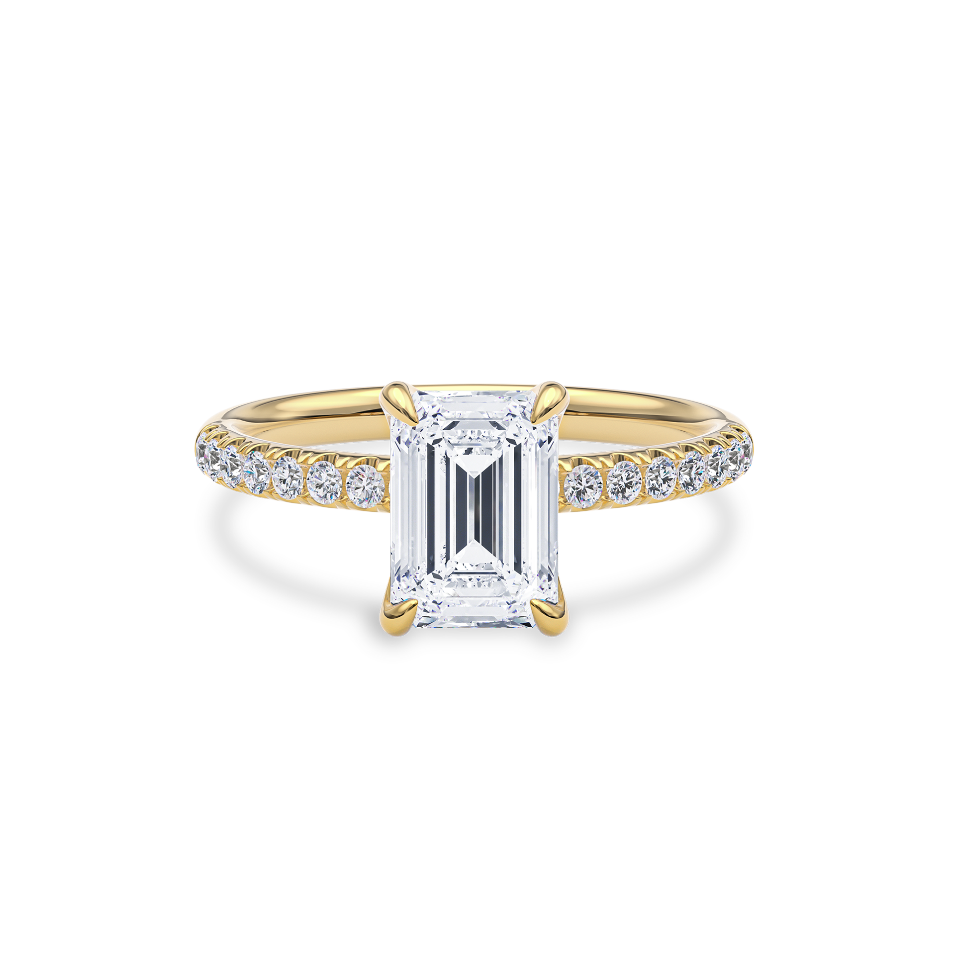 Dia Solitaire Pave Engagement Ring Emerald•Yellow Gold