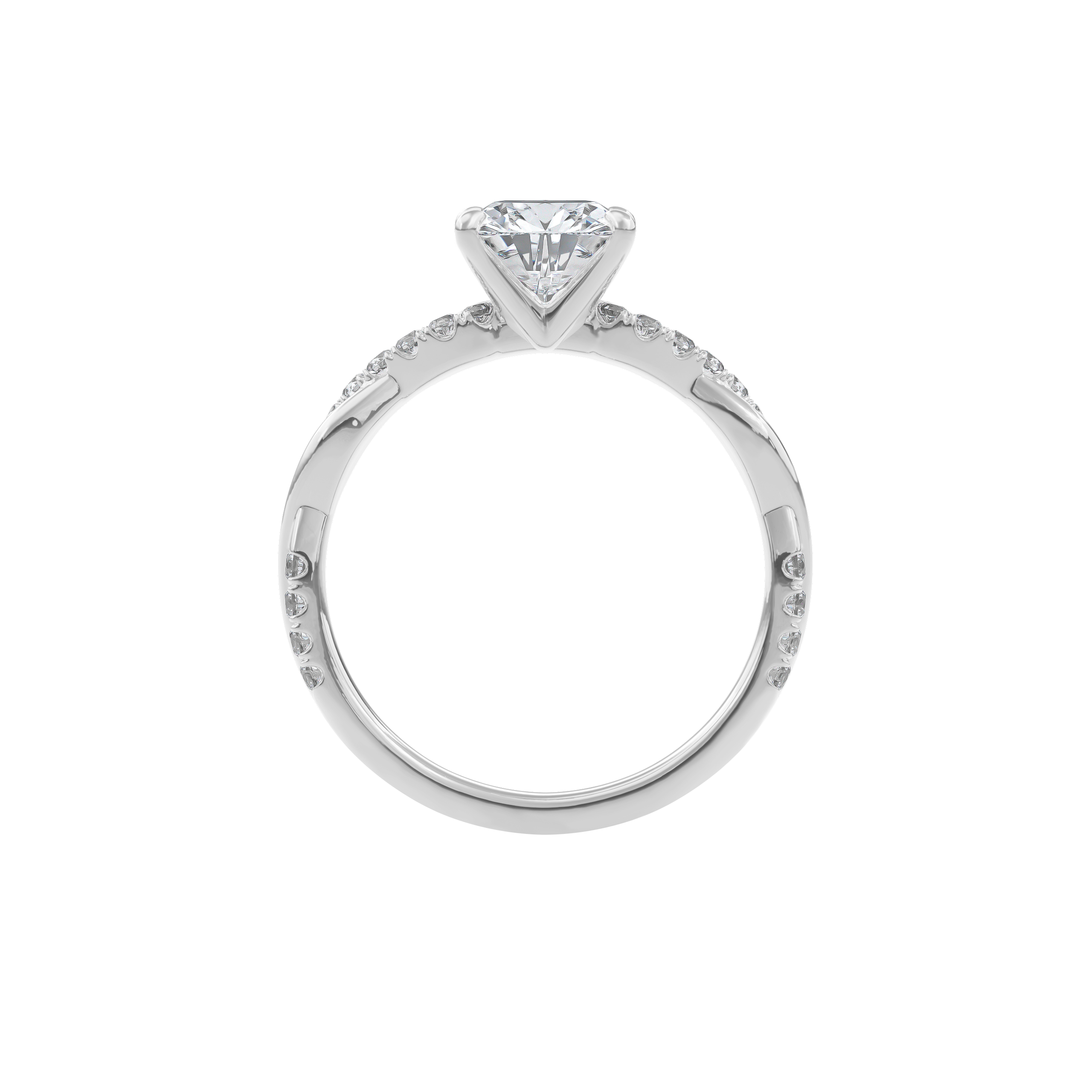 Rhea Twisted Pave Engagement Ring Cushion•White Gold