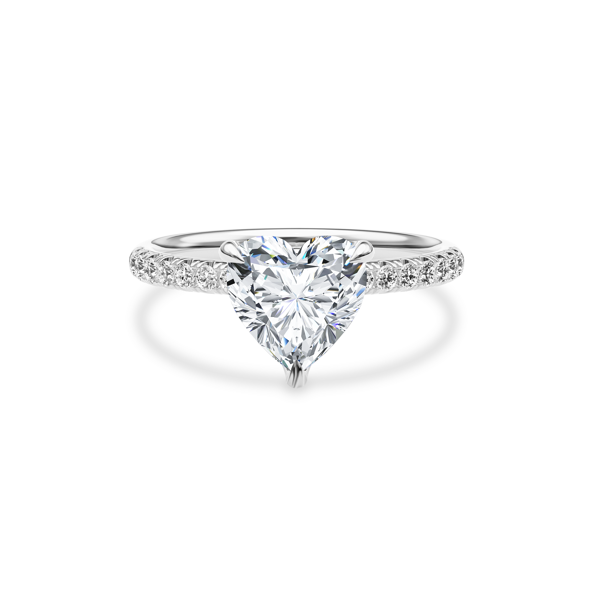 Dia Solitaire Pave Engagement Ring Heart•White Gold