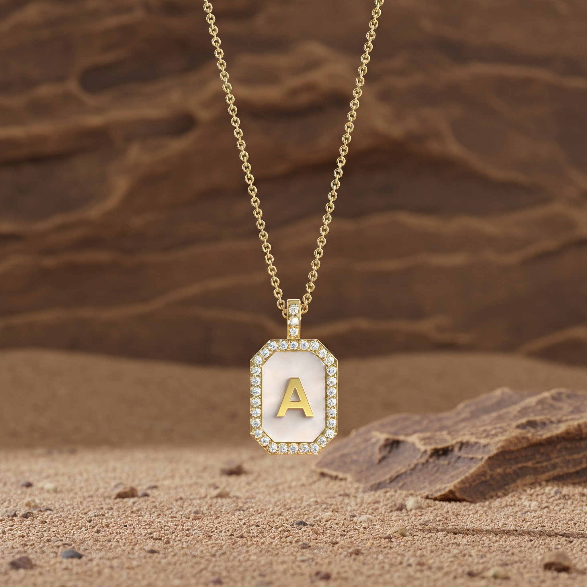 18k Gold Plated Silver Pearl Initial Zodiac & Initial Gemstone Pendant Necklace – Octagon  AW24N004G