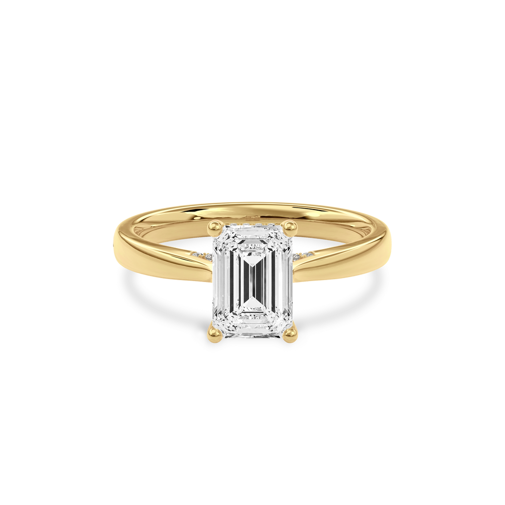 Elara Hidden Halo Salitaire Engagement Ring Emerald•Yellow Gold