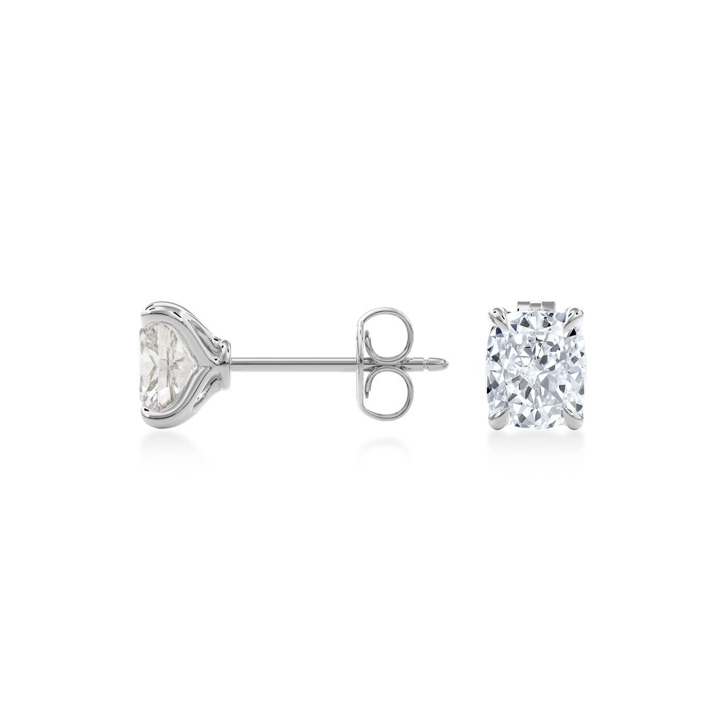 Dia Solitaire Single Stud Earring Cushion•White Gold
