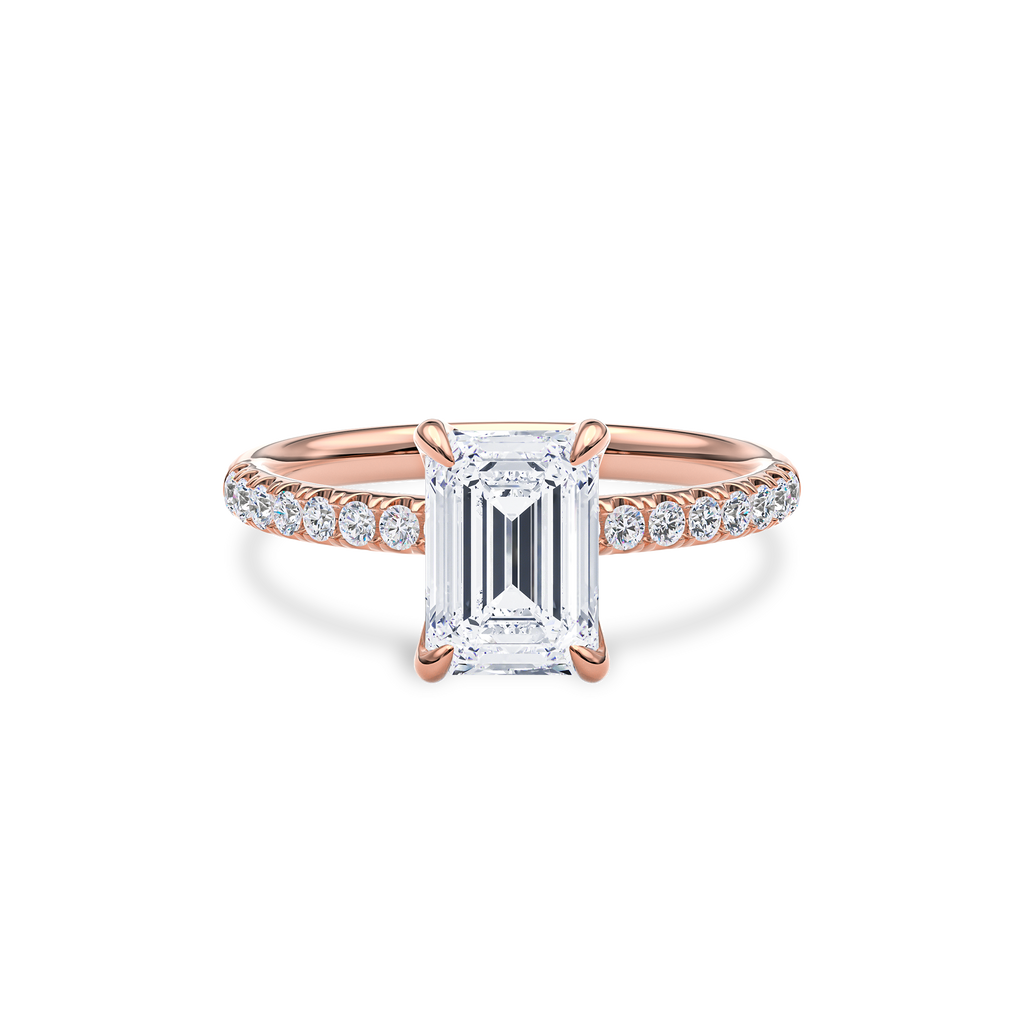 Dia Solitaire Pave Engagement Ring Emerald•Rose Gold