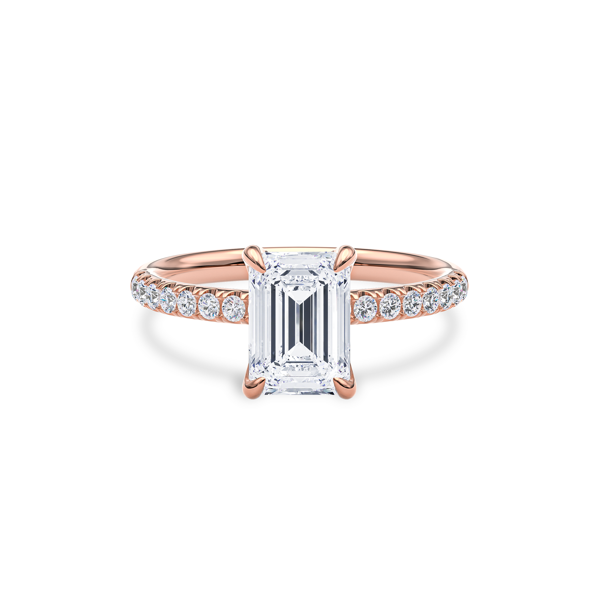 Dia Solitaire Pave Engagement Ring Emerald•Rose Gold