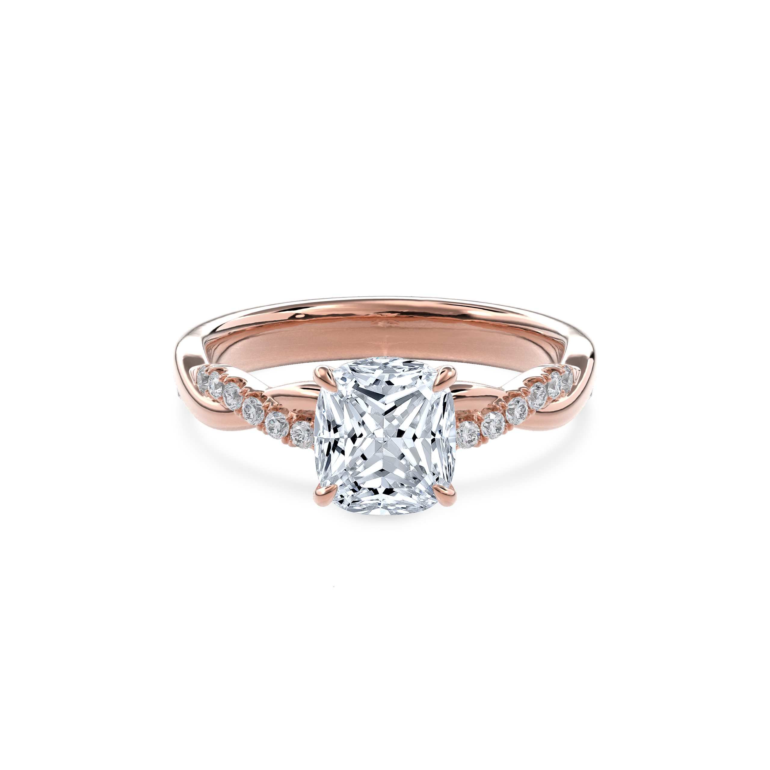 Rhea Twisted Pave Engagement Ring Cushion•Rose Gold