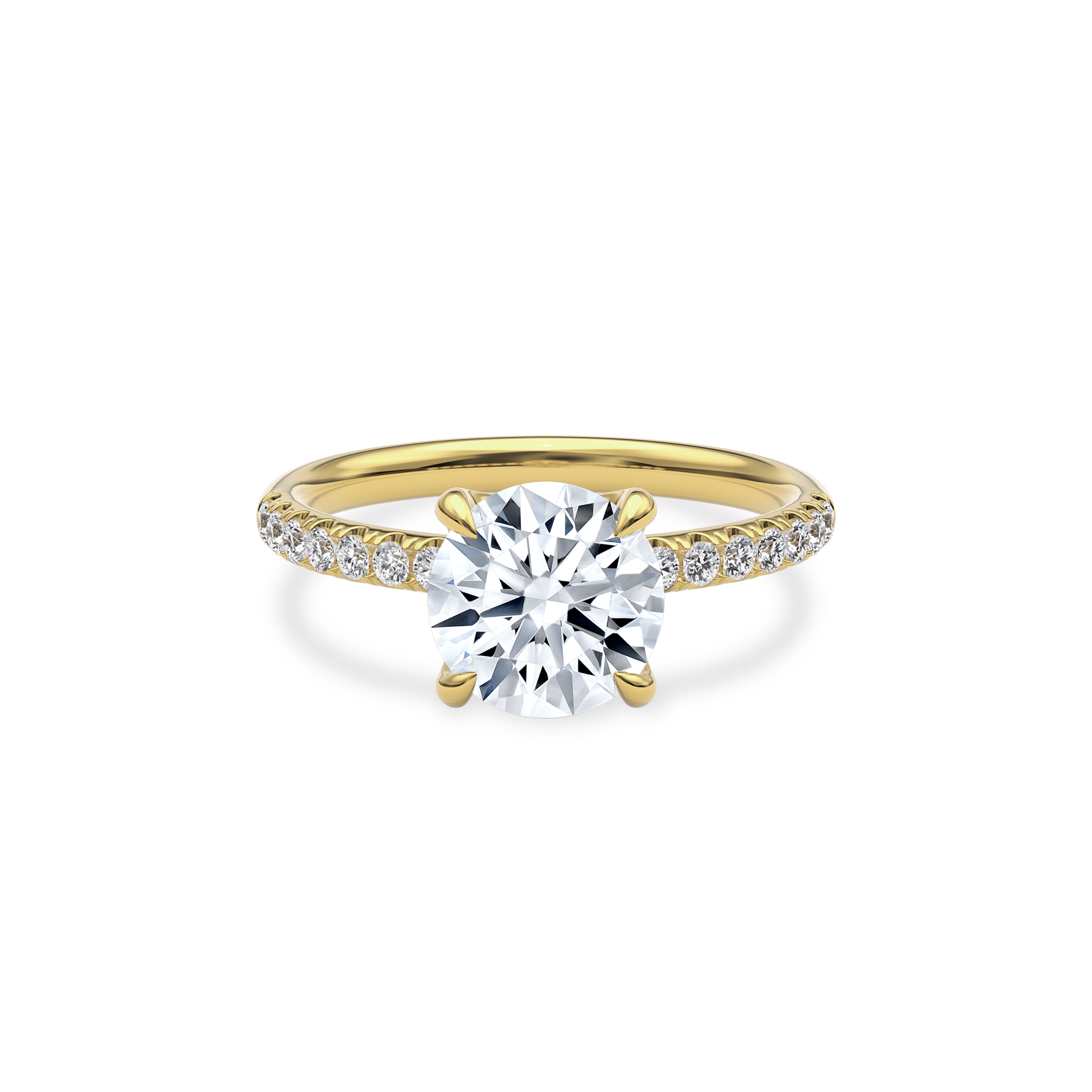 Dia Solitaire Pave Engagement Ring Round•Yellow Gold