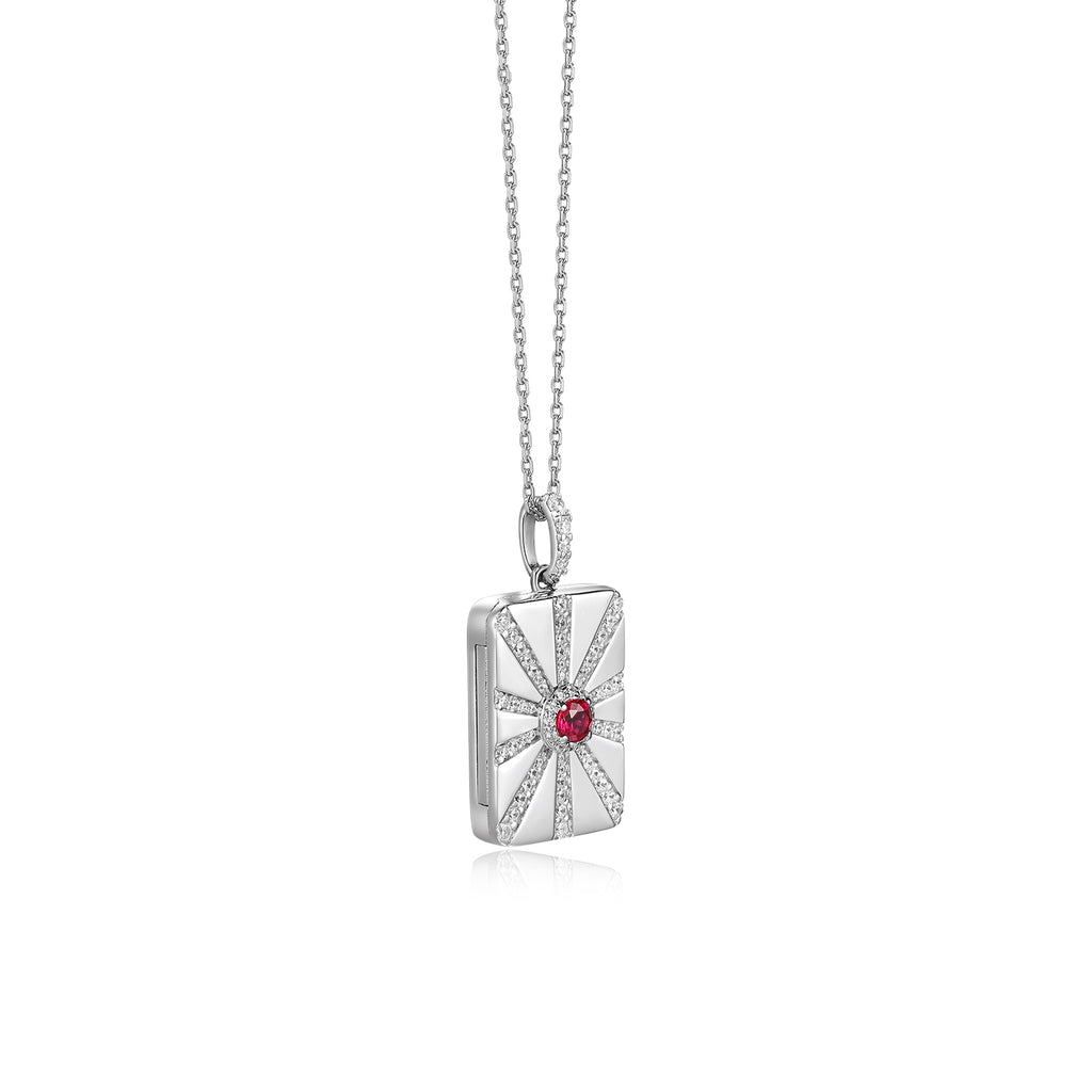 Rhodium Plated Modern Ray Locket SN013