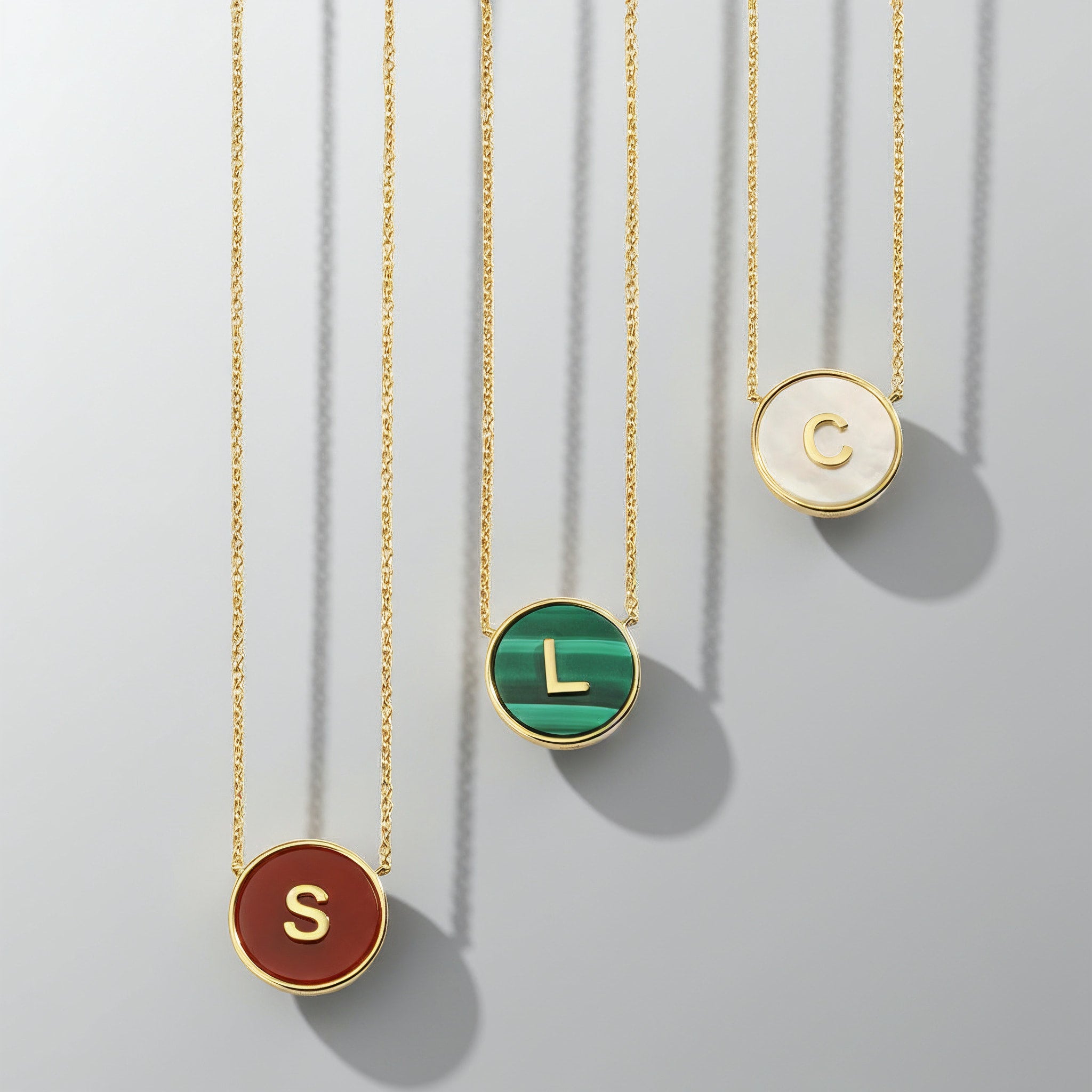 Rhodium Plated Silver Malachite Initial Necklace SS25N002R