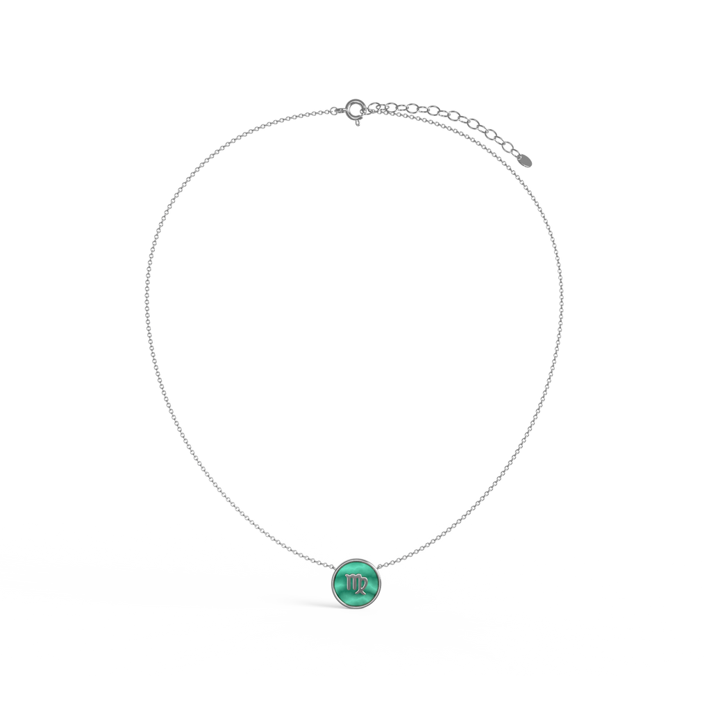 Rhodium Plated Silver Malachite Initial Necklace SS25N002R