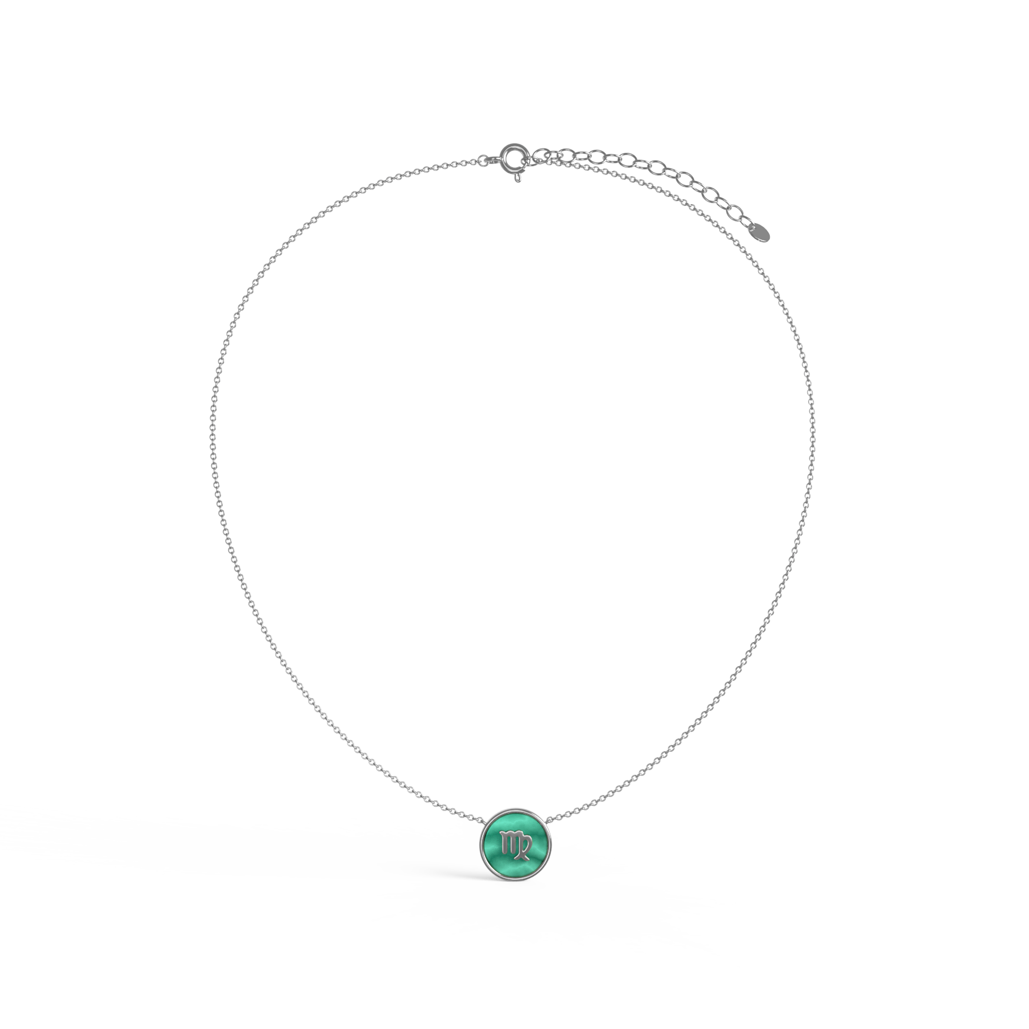 Rhodium Plated Silver Malachite Initial Necklace SS25N002R