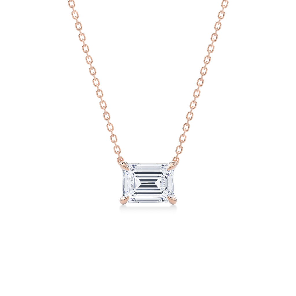 Dia Solitaire Necklace Emerald•Rose Gold