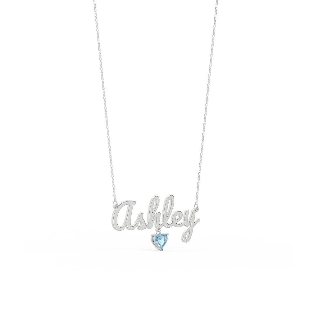 Rhodium Plated Heart Birthstone Name Necklace SN001R