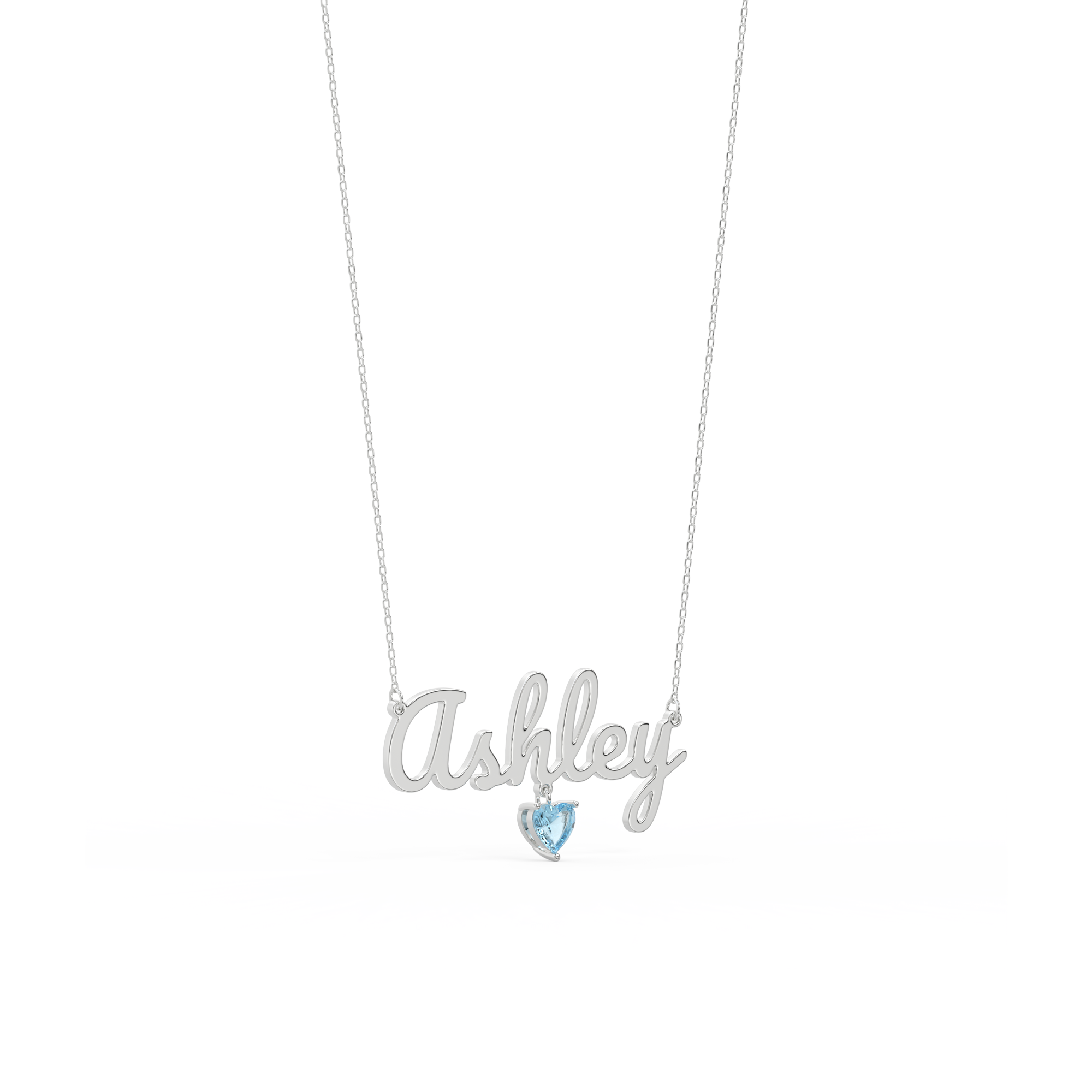 Rhodium Plated Heart Birthstone Name Necklace SN001R