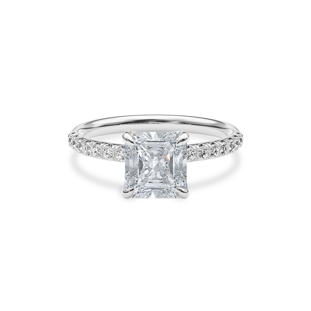 Dia Solitaire Pave Engagement Ring Radiant•White Gold