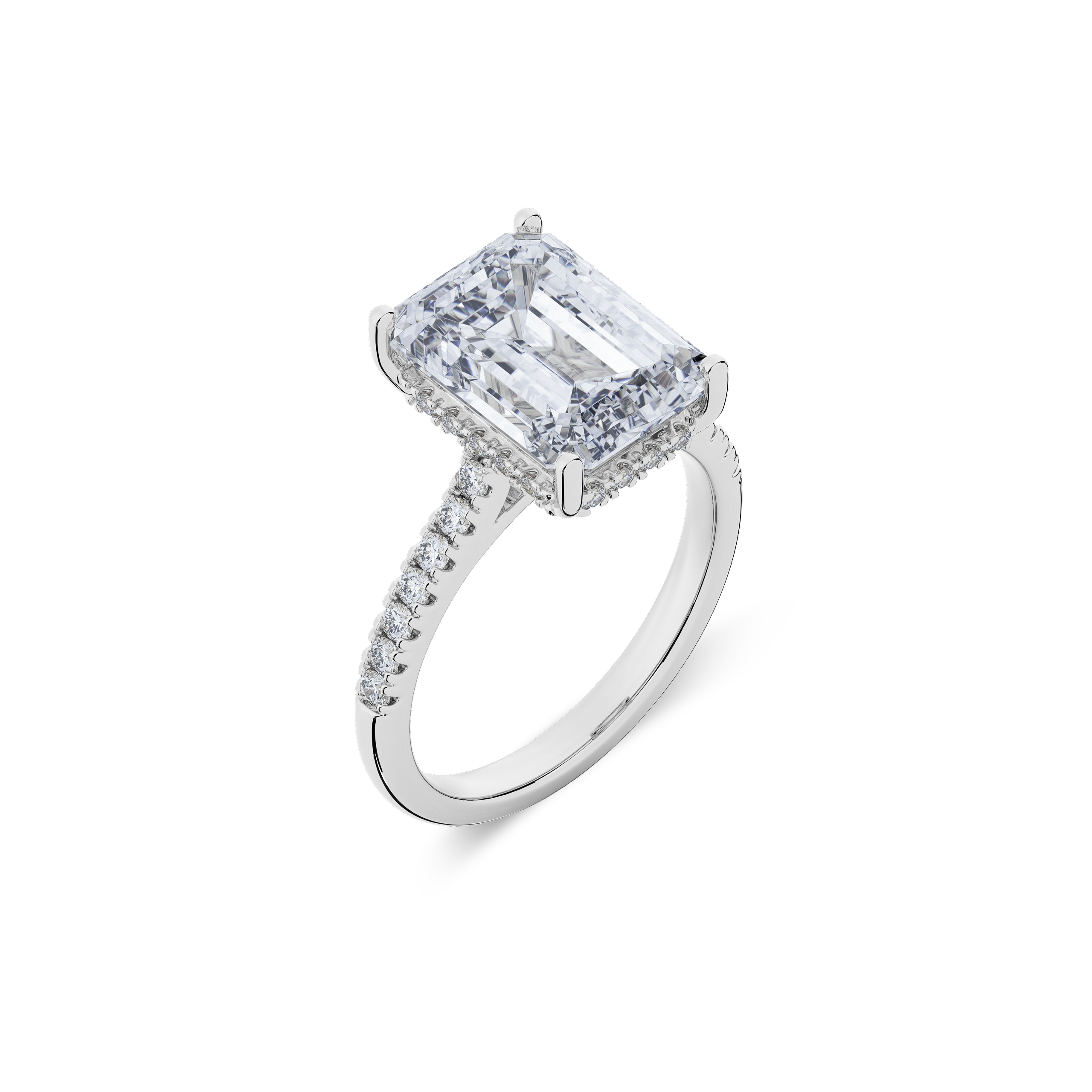 Hidden Halo II Emerald  Lab Grown Diamond Ring in 14K White Gold