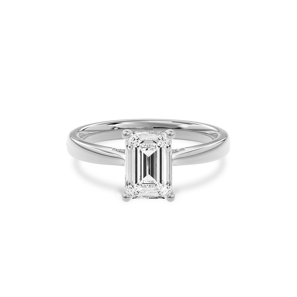 Elara Hidden Halo Salitaire Engagement Ring Emerald•White Gold