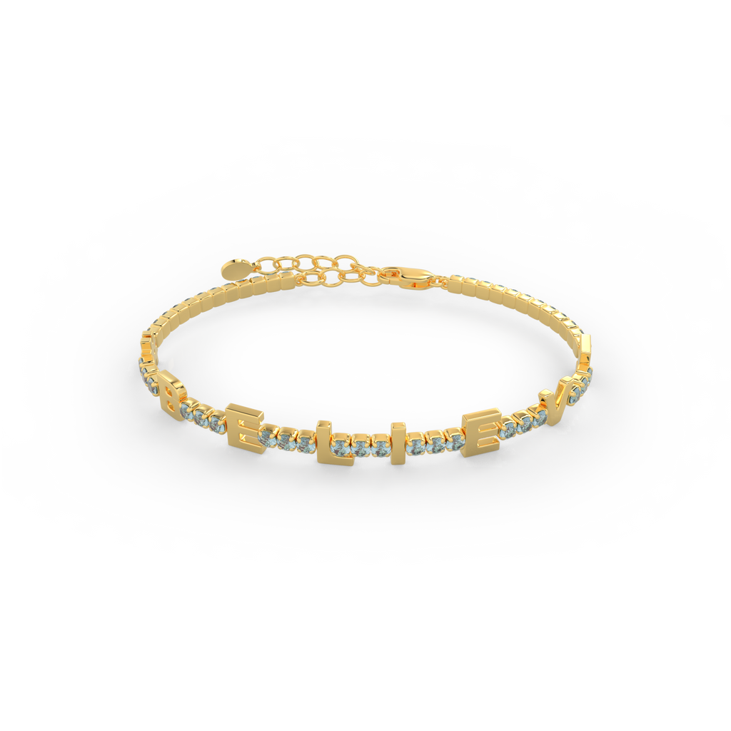 Aquamarine  Birthstone Tennis Bracelet 18K yellow Gold SB001B