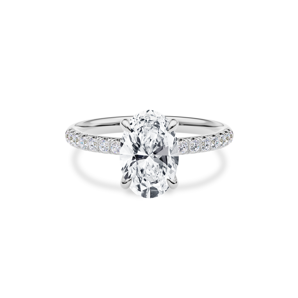 Dia Solitaire Pave Engagement Ring Oval•White Gold
