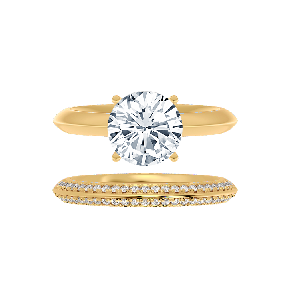 Round Lab Grown Diamond Engagement Set Ring in 18K Gold