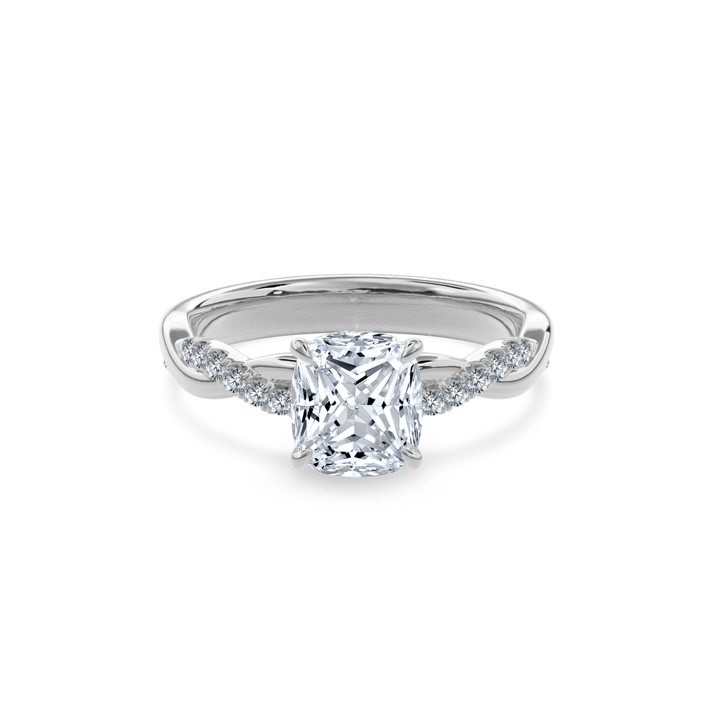 Rhea Twisted Pave Engagement Ring Cushion•White Gold