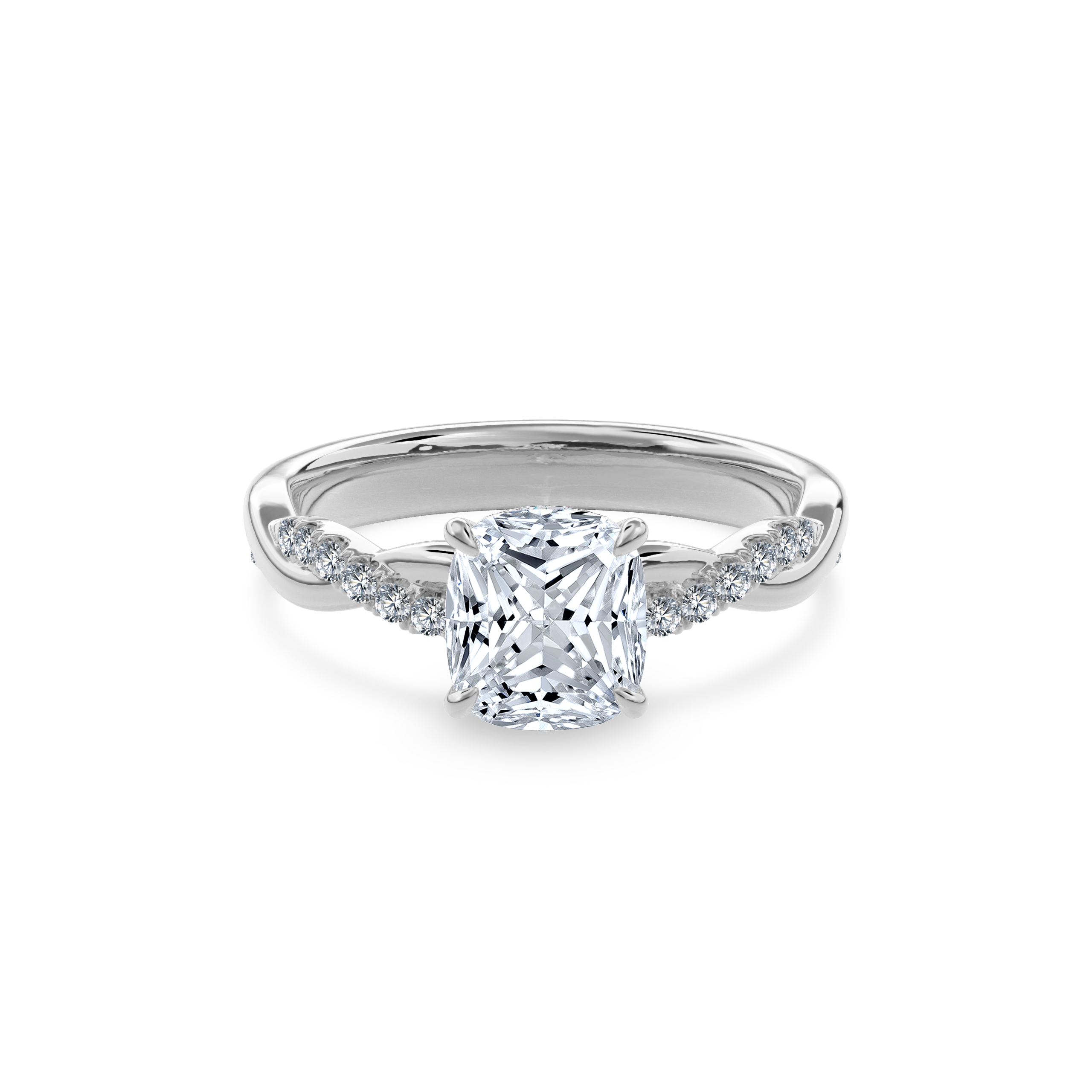 Rhea Twisted Pave Engagement Ring Cushion•White Gold
