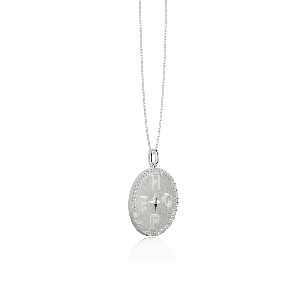 Rhodium Plated Personal Story Medallion Necklace – Lucky Symbol & Engravable AW24N001R