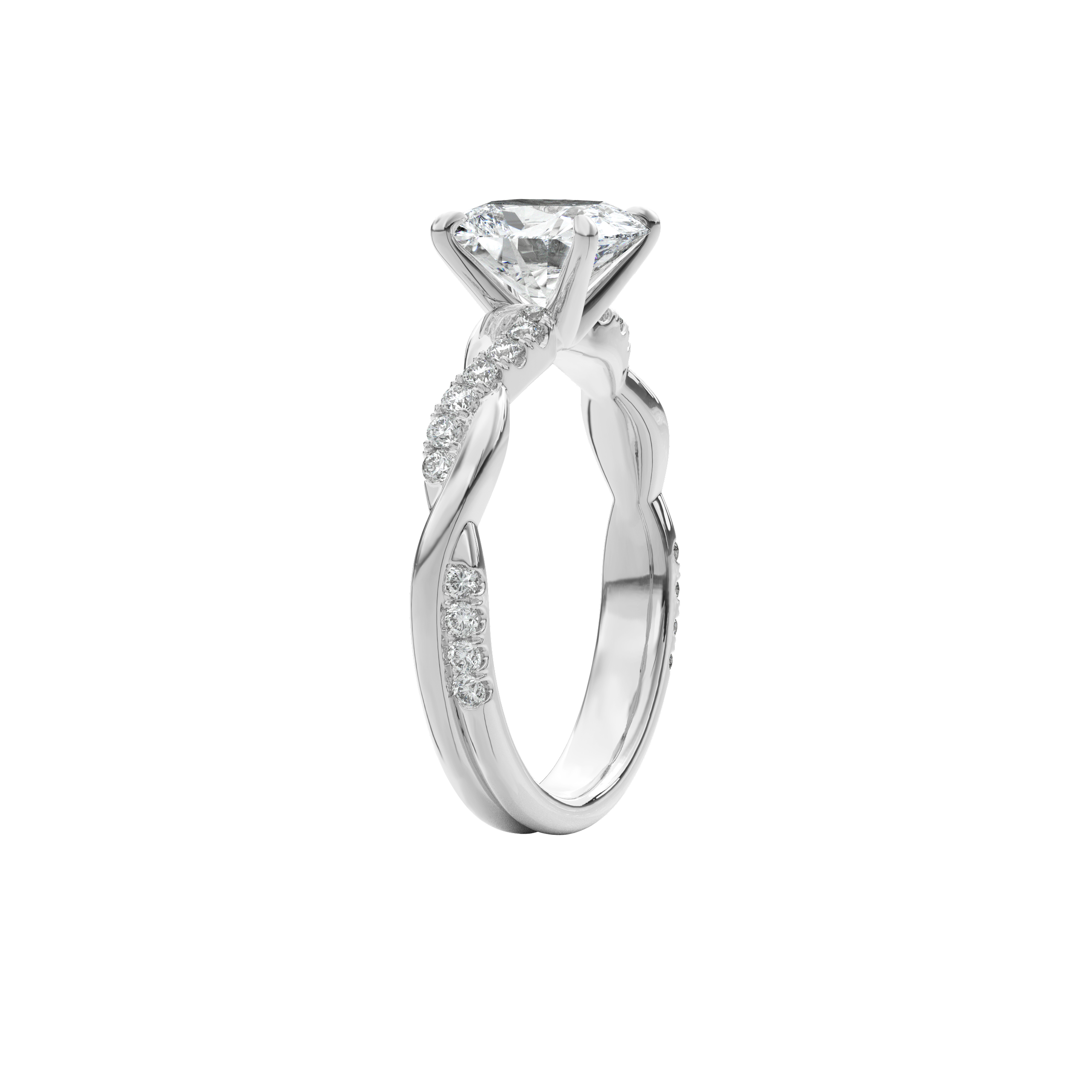 Rhea Twisted Pave Engagement Ring Cushion•White Gold