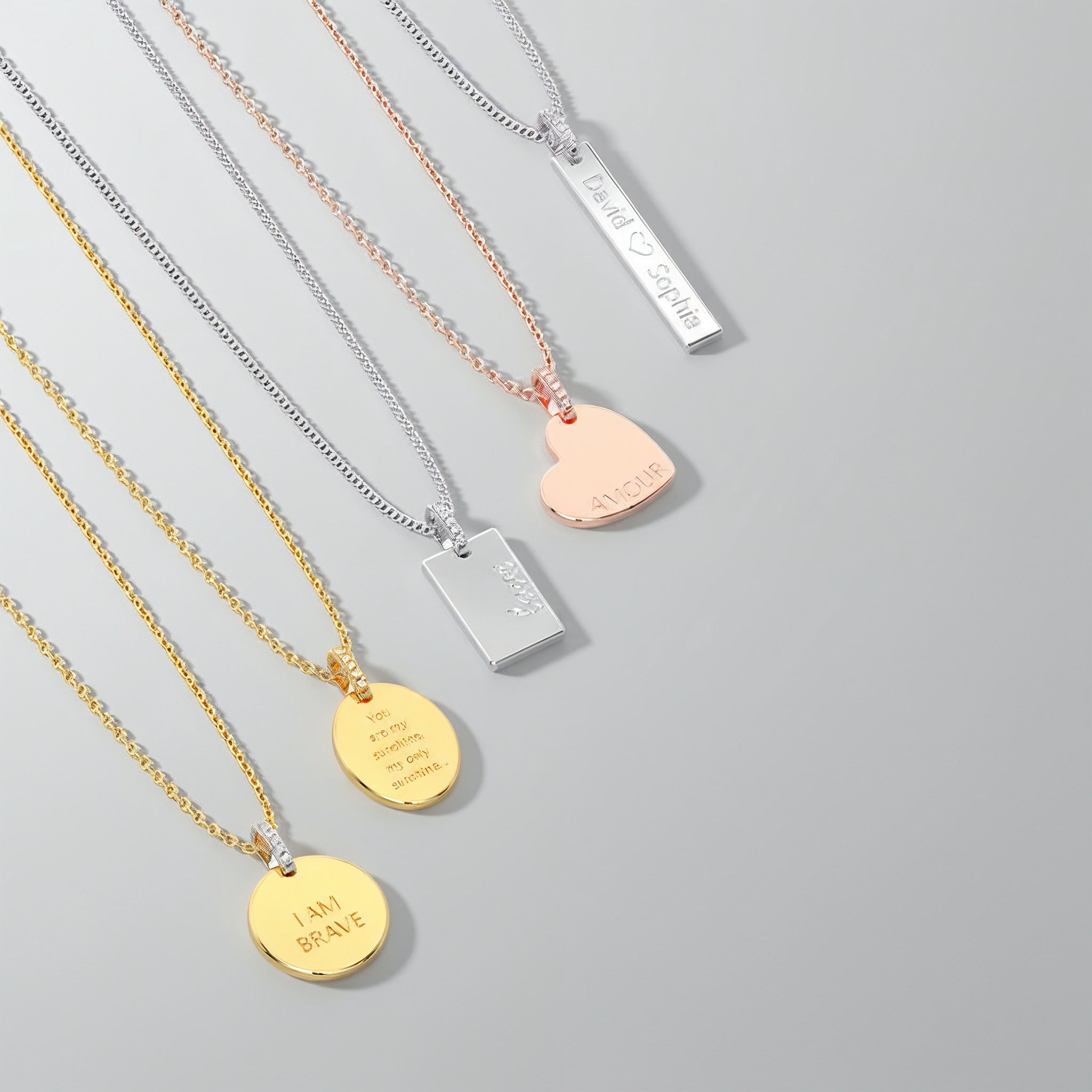 18K Gold Plated Silver Round Engravable Necklace SS25N001R