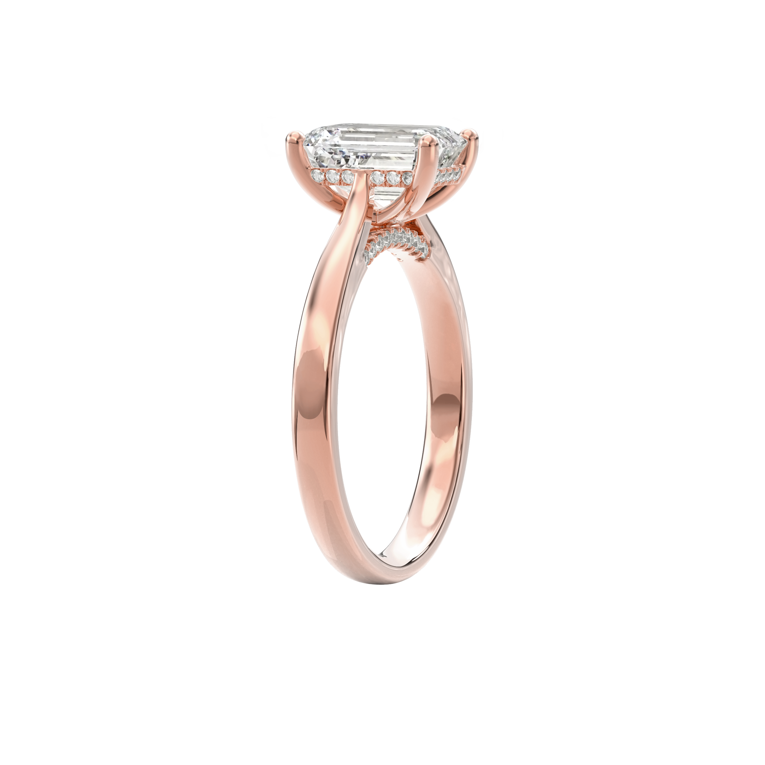 Elara Hidden Halo Salitaire Engagement Ring Emerald•Rose Gold