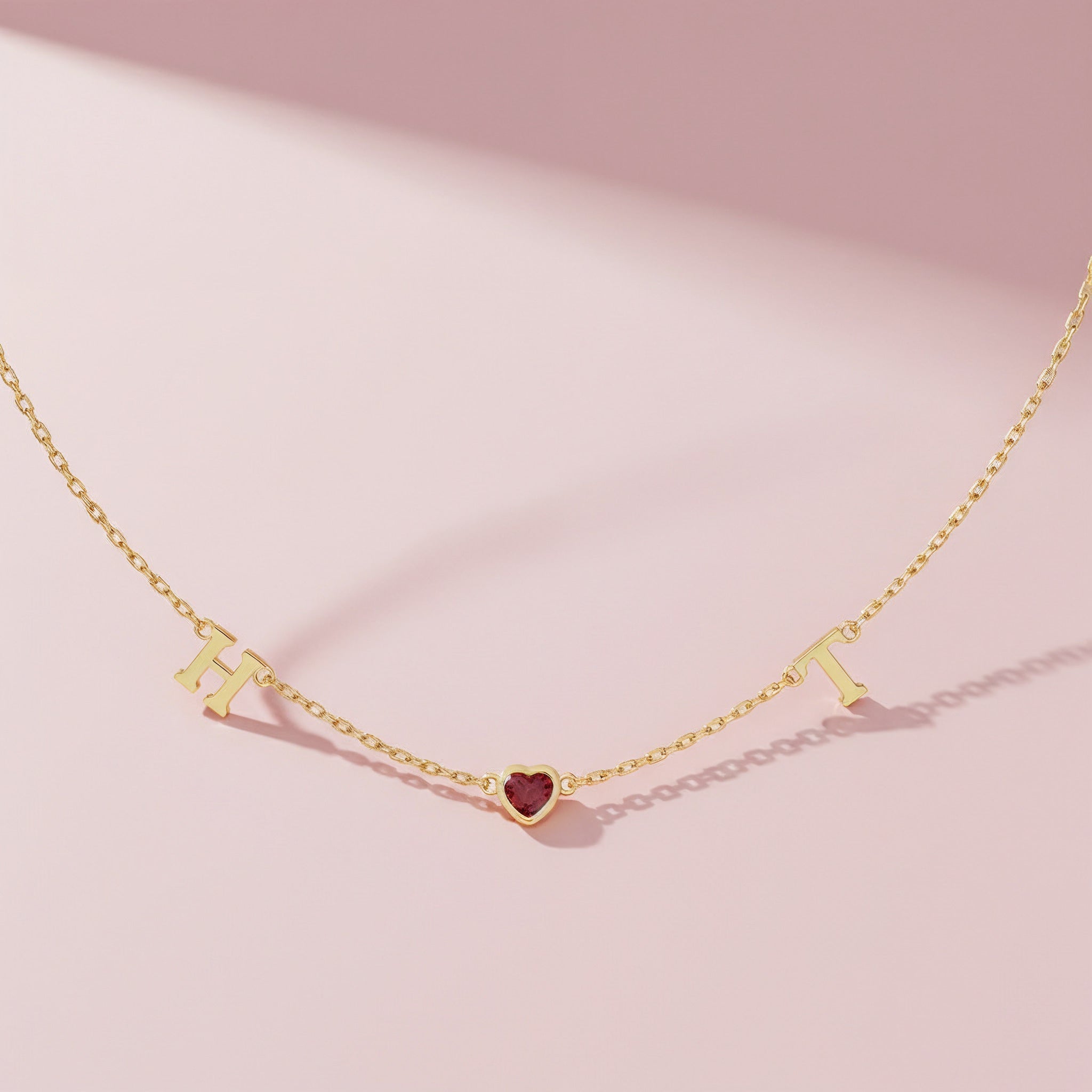 18 Plated Gold July HeartLink Birthstone Necklace SN022G