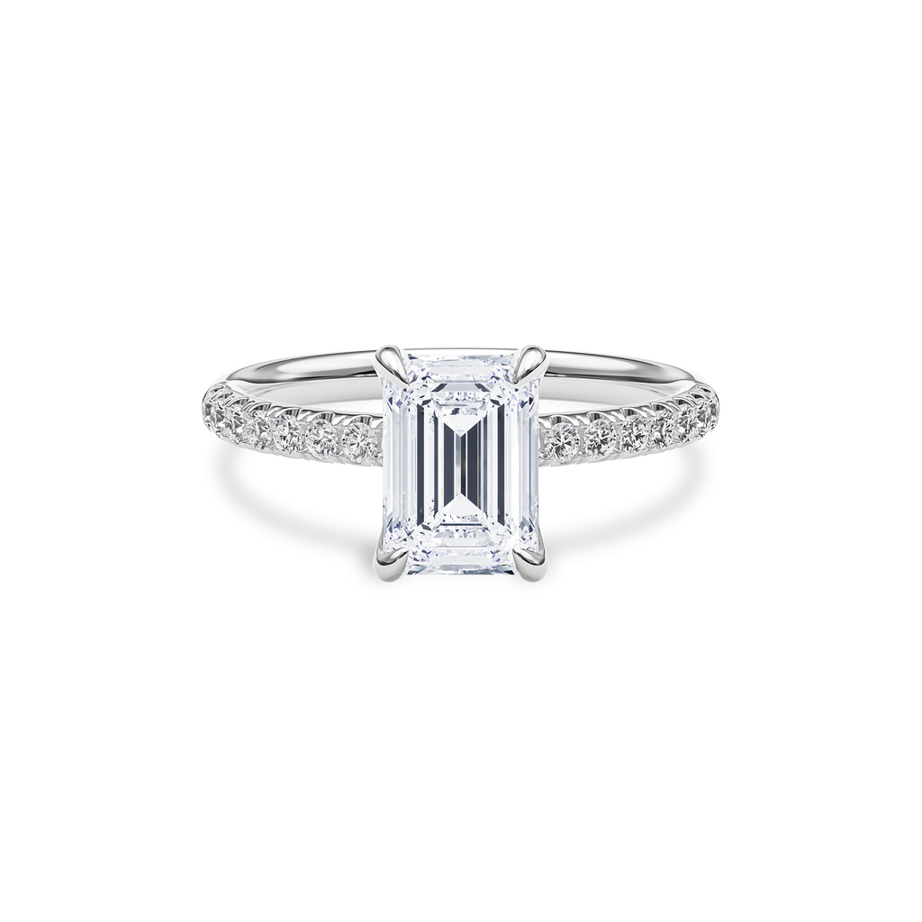 Dia Solitaire Pave Engagement Ring Emerald•White Gold