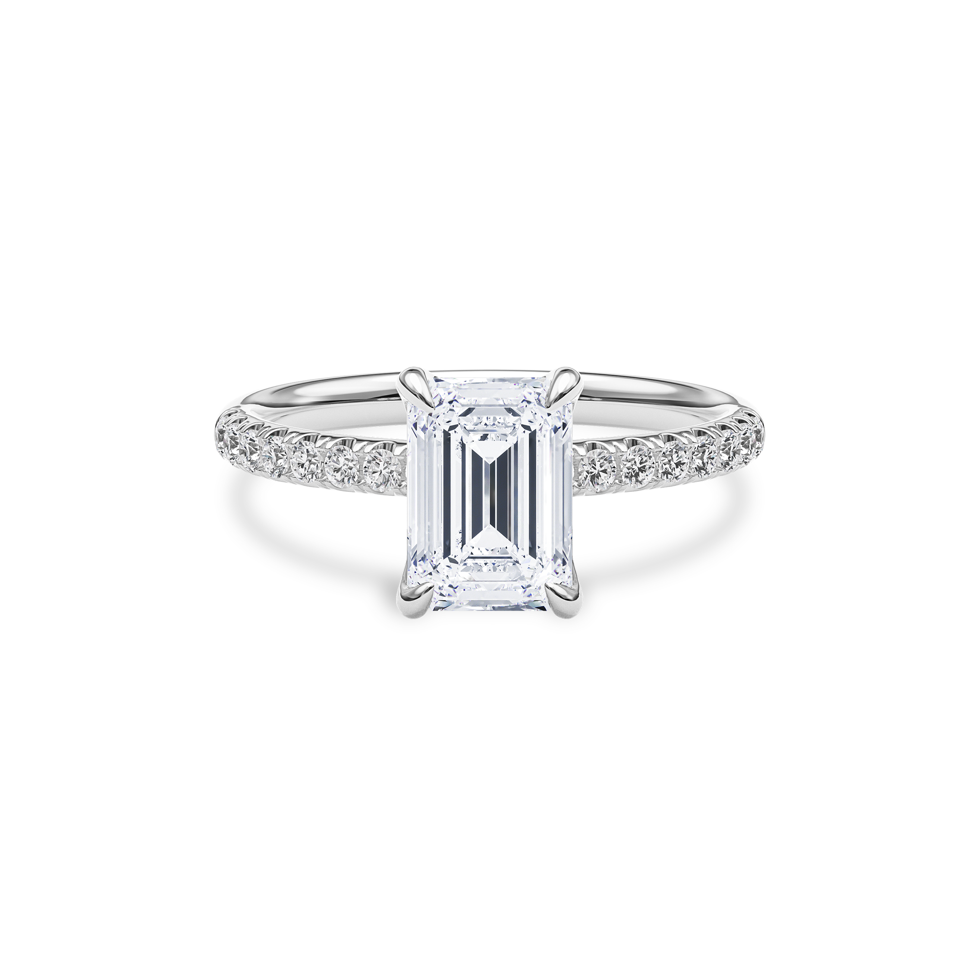 Dia Solitaire Pave Engagement Ring Emerald•White Gold