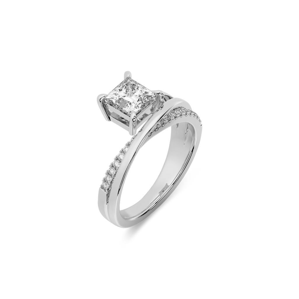 Interlace Meteor Princess Ring in 14k White Gold