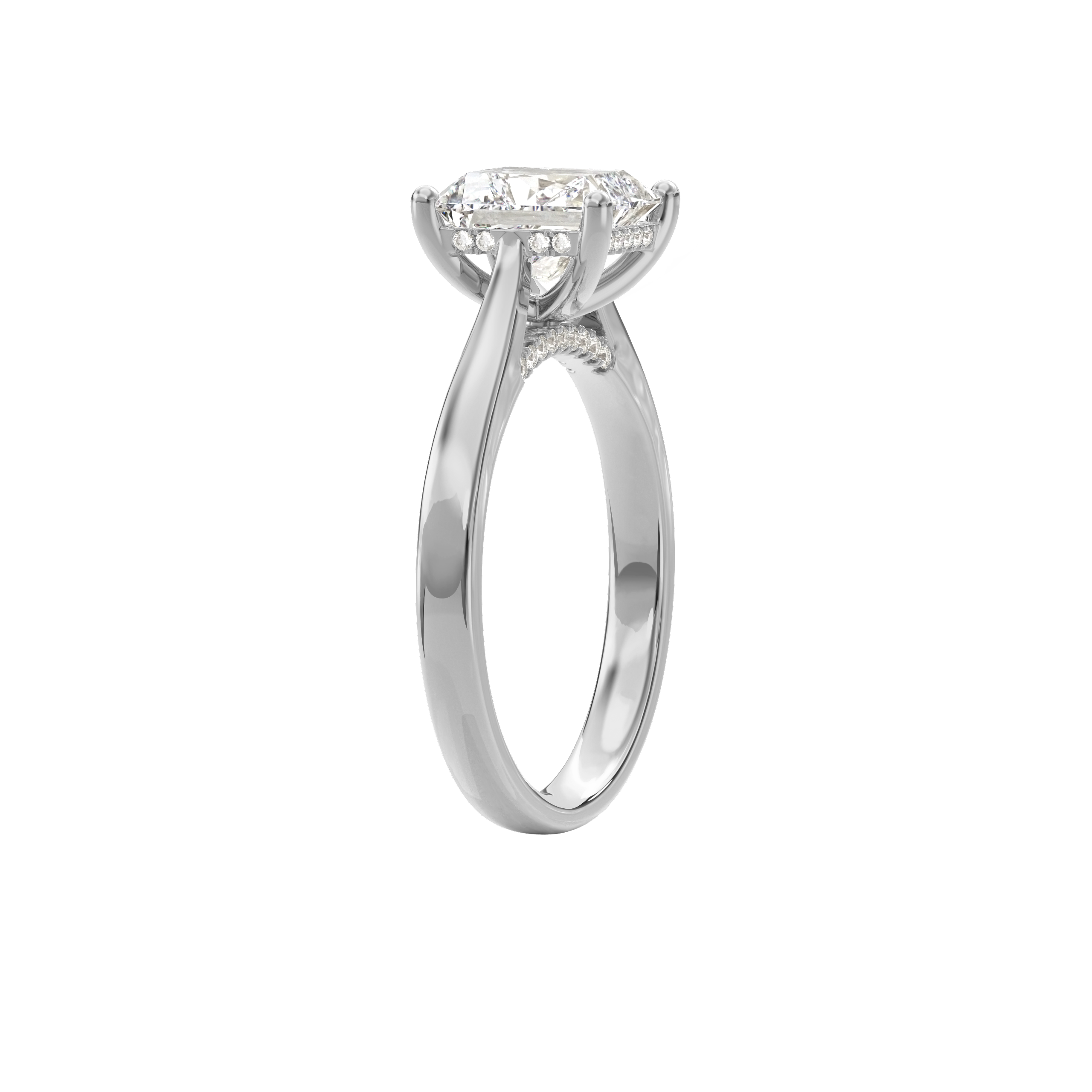Elara Hidden Halo Salitaire Engagement Ring Radiant•White Gold