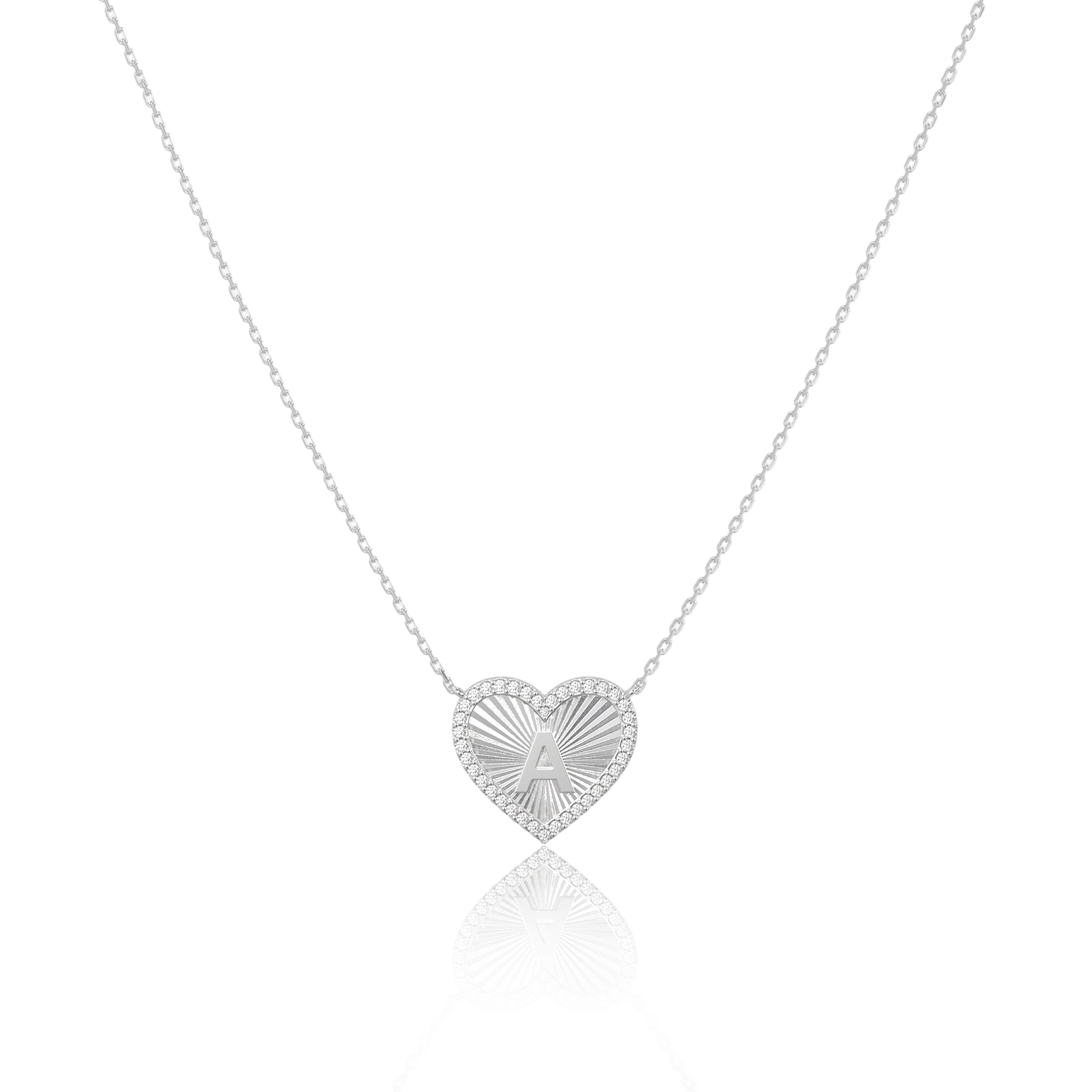 Rhodium Plated Heart Initial Necklace（Pleated）AW24N008B