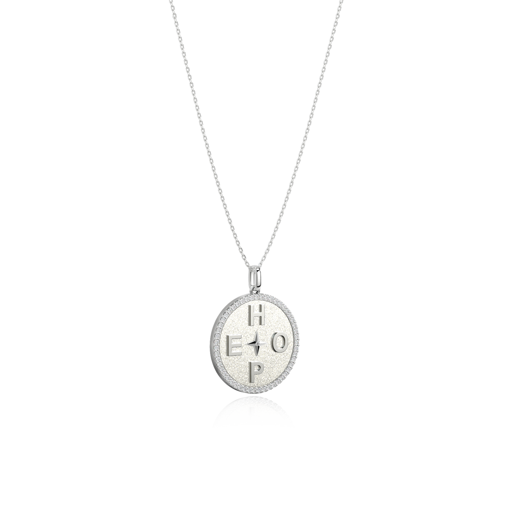 Rhodium Plated Personal Story Medallion Necklace – Lucky Symbol & Engravable AW24N001R