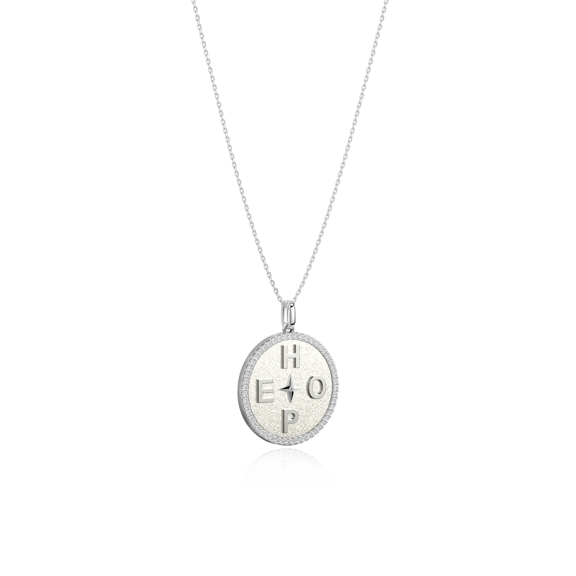 Rhodium Plated Personal Story Medallion Necklace – Lucky Symbol & Engravable AW24N001R