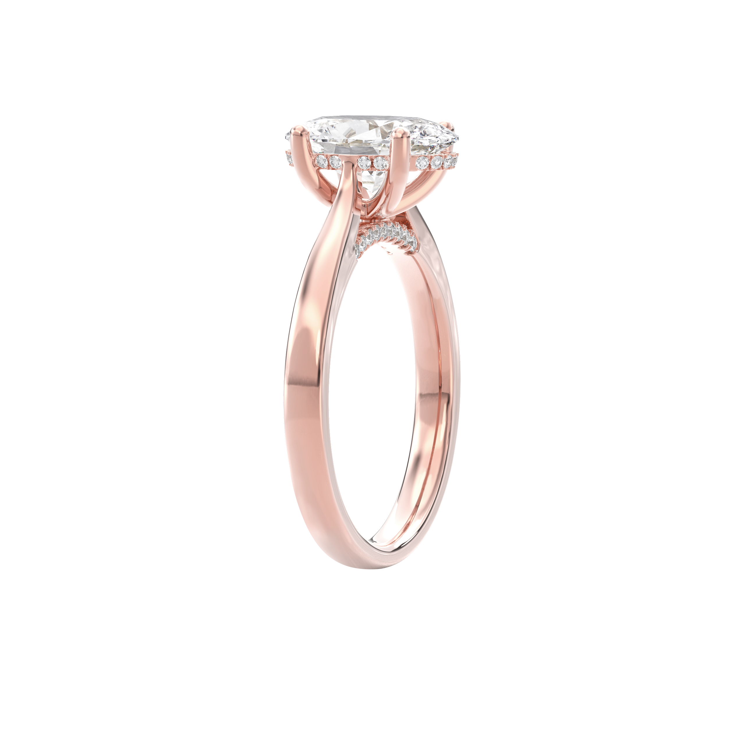 Elara Hidden Halo Salitaire Engagement Ring Oval•Rose Gold