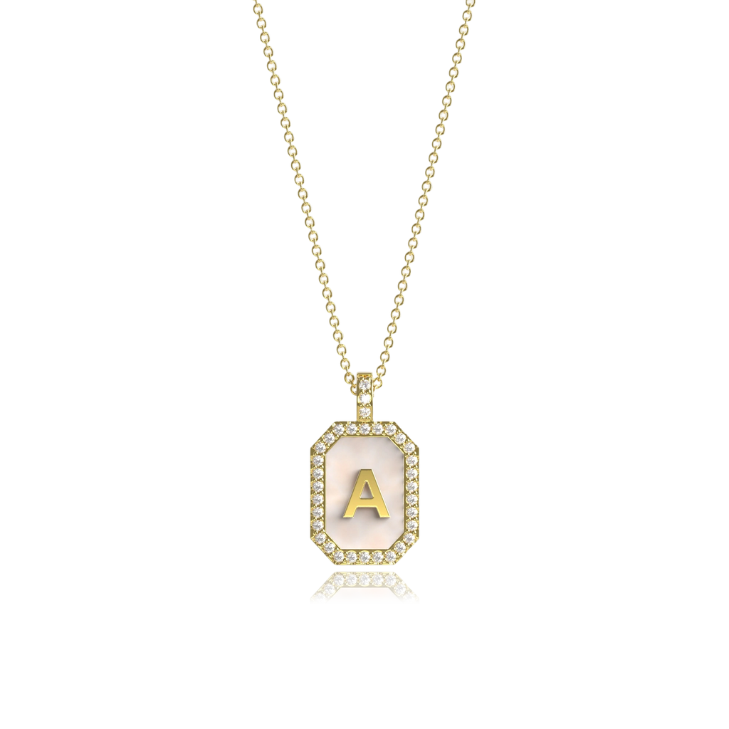 18k Gold Plated Silver Pearl Initial Zodiac & Initial Gemstone Pendant Necklace – Octagon  AW24N004G