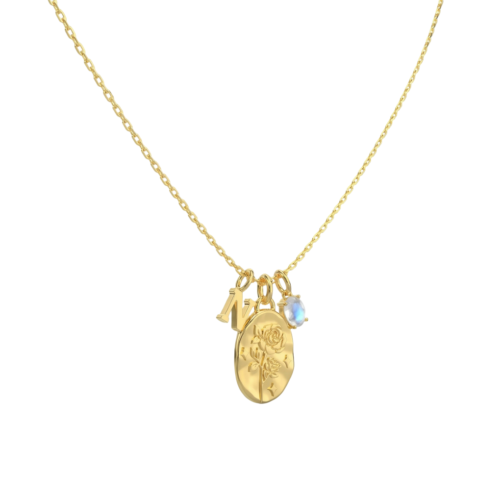 June Rose & Moonstone Initial Necklace