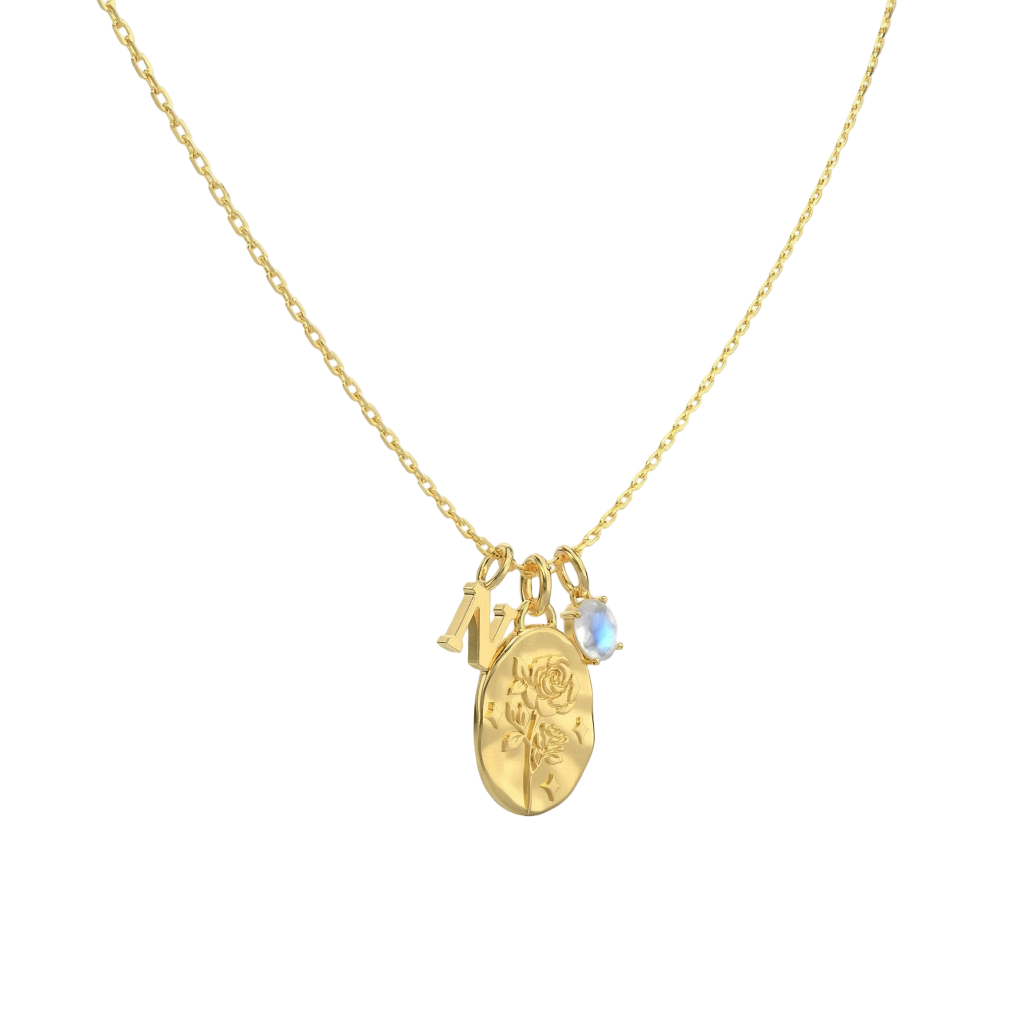 June Rose & Moonstone Initial Necklace