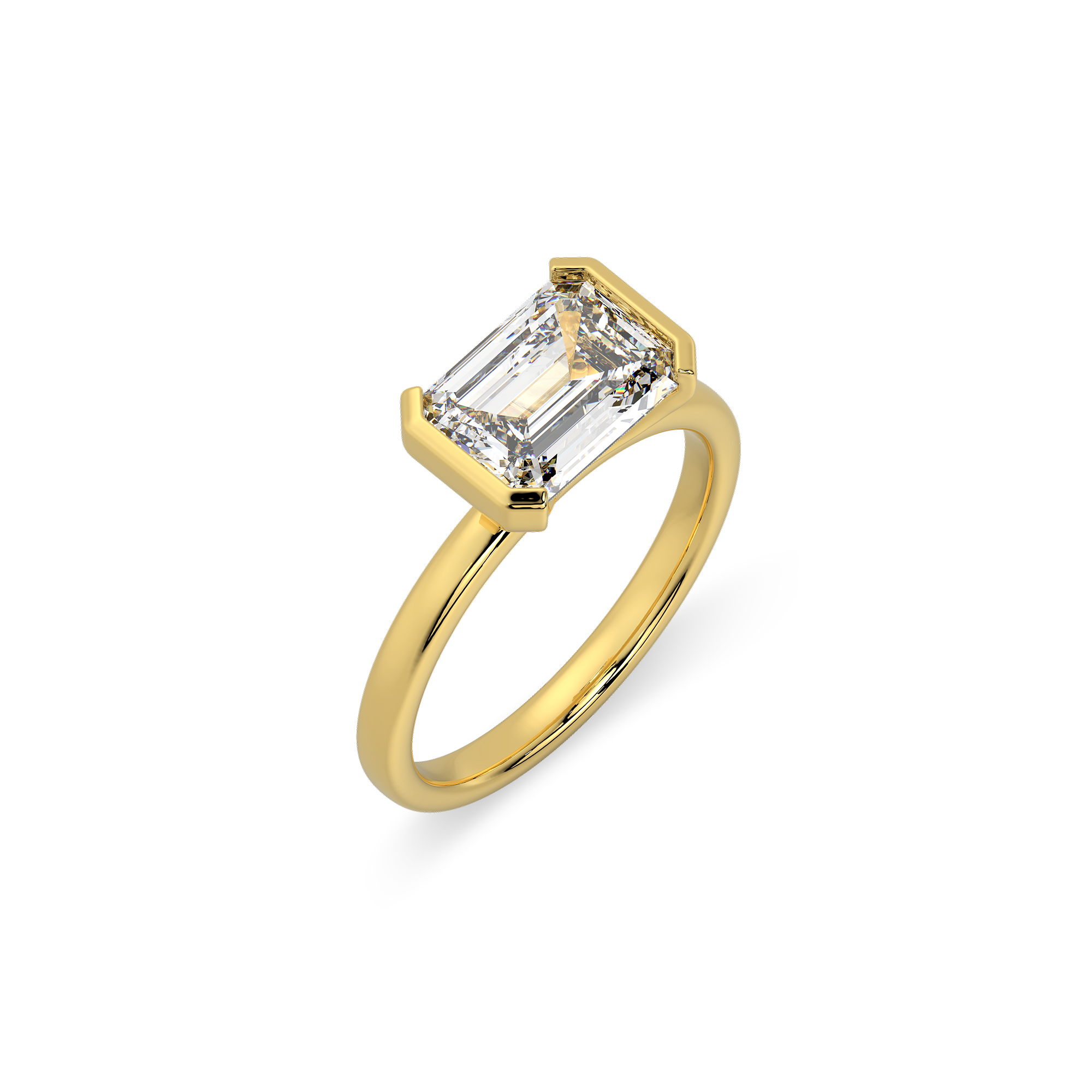 Classic Emerald Half-Bezel Set Diamond Ring in 14K Yellow Gold