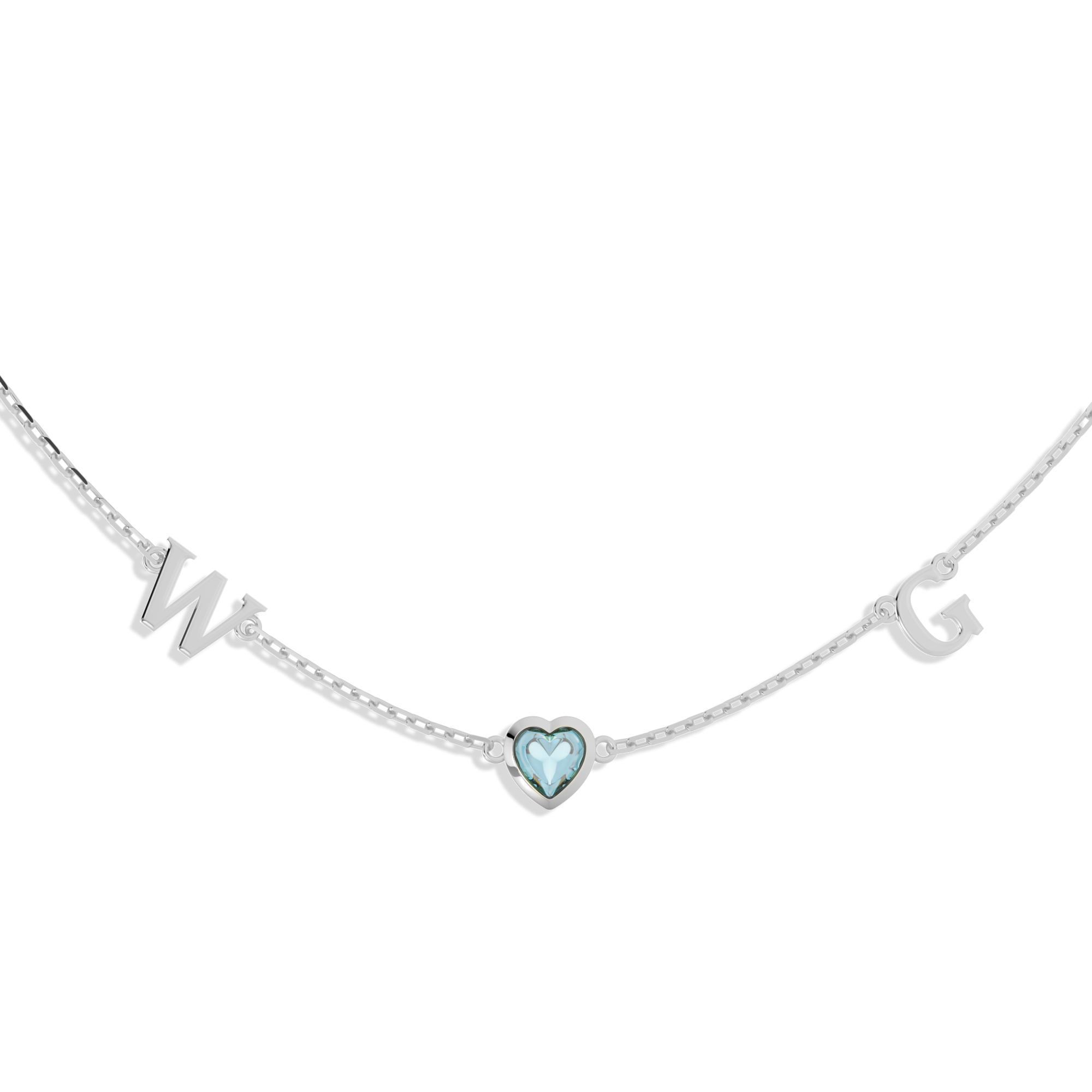 Rhodium March HeartLink Birthstone Necklace SN022R