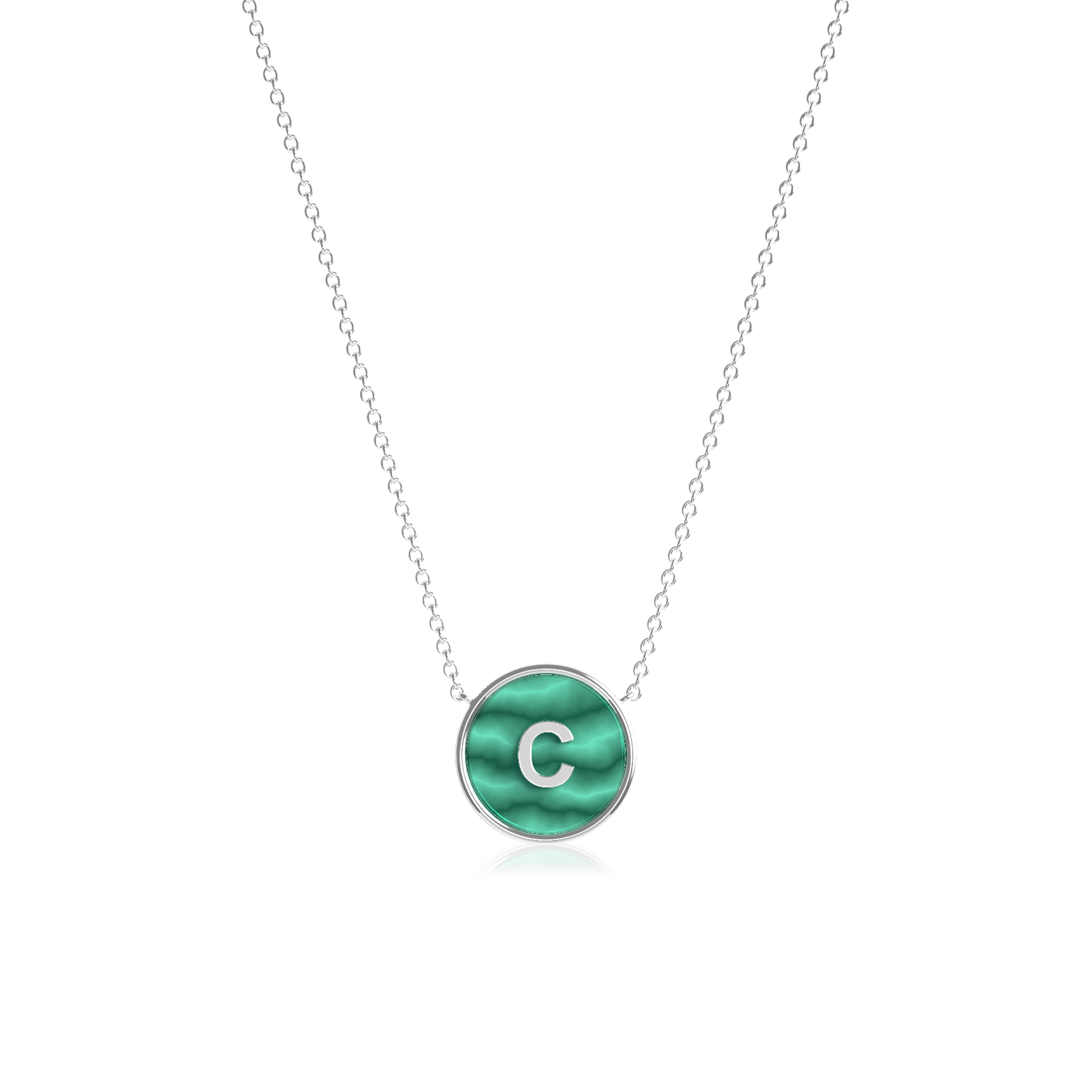 Rhodium Plated Silver Malachite Initial Necklace SS25N002R