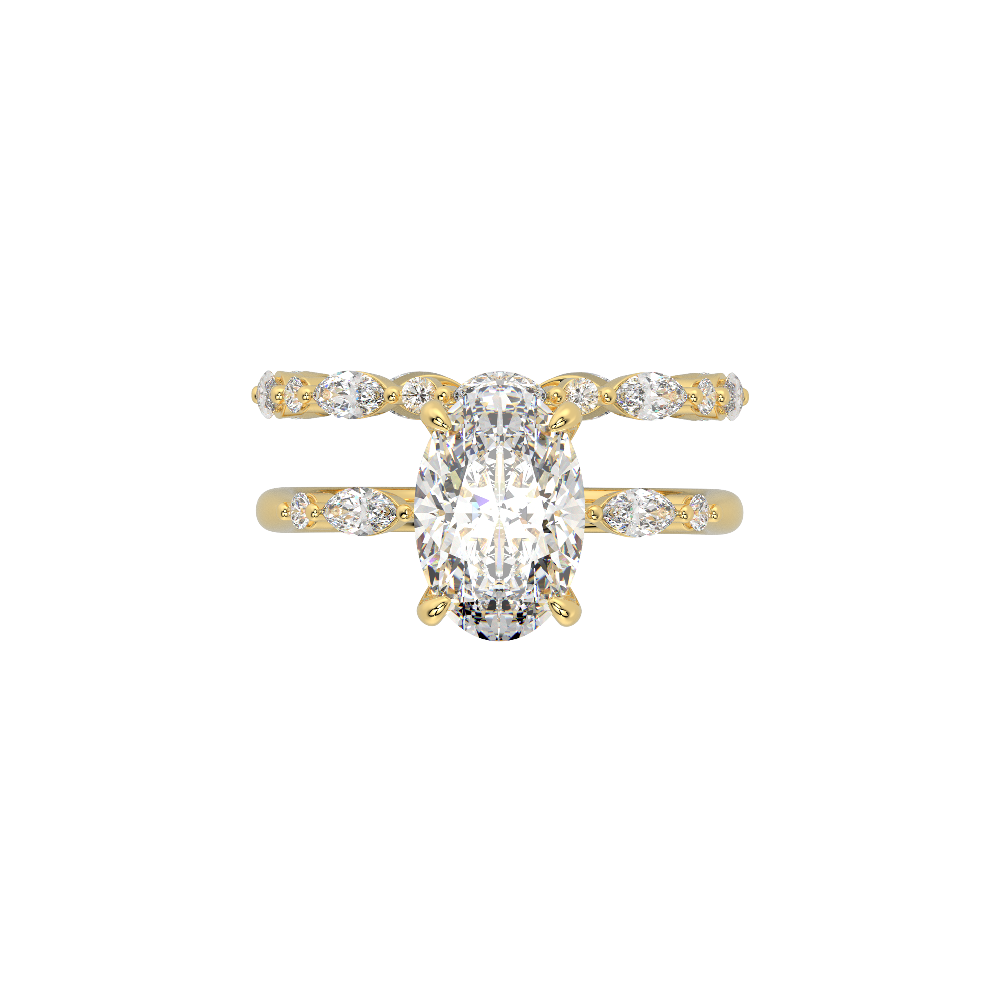 The Lumera Marquise & Round Half Band Engagement Ring in 14K Gold
