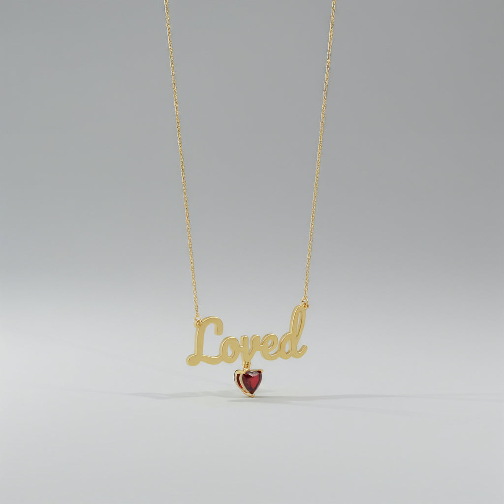 18k Gold Plated Heart Birthstone Name Necklace SN001G